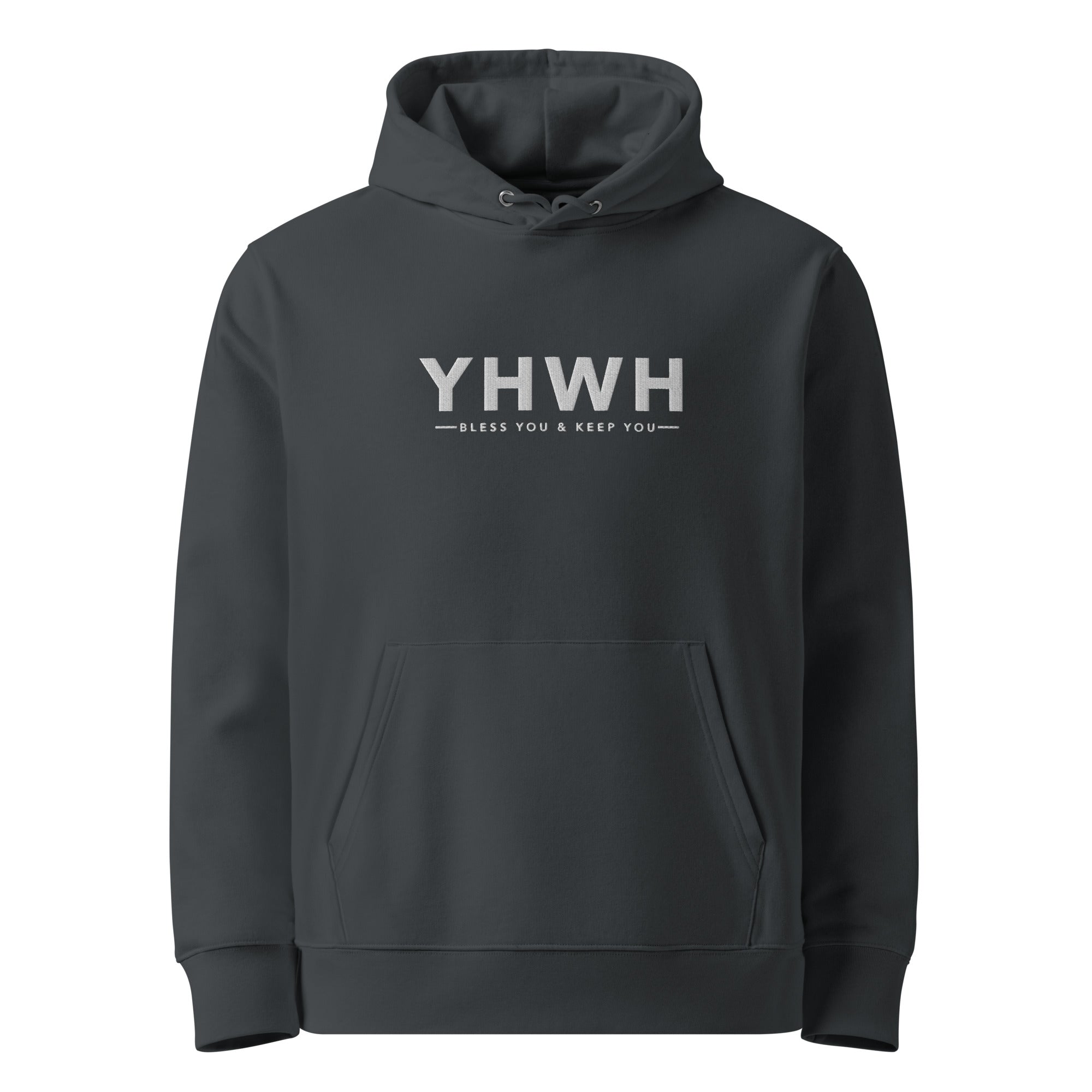 Image of YHWH Priestly Blessing Christian hoodie india ink grey front view — Entrusted to Him