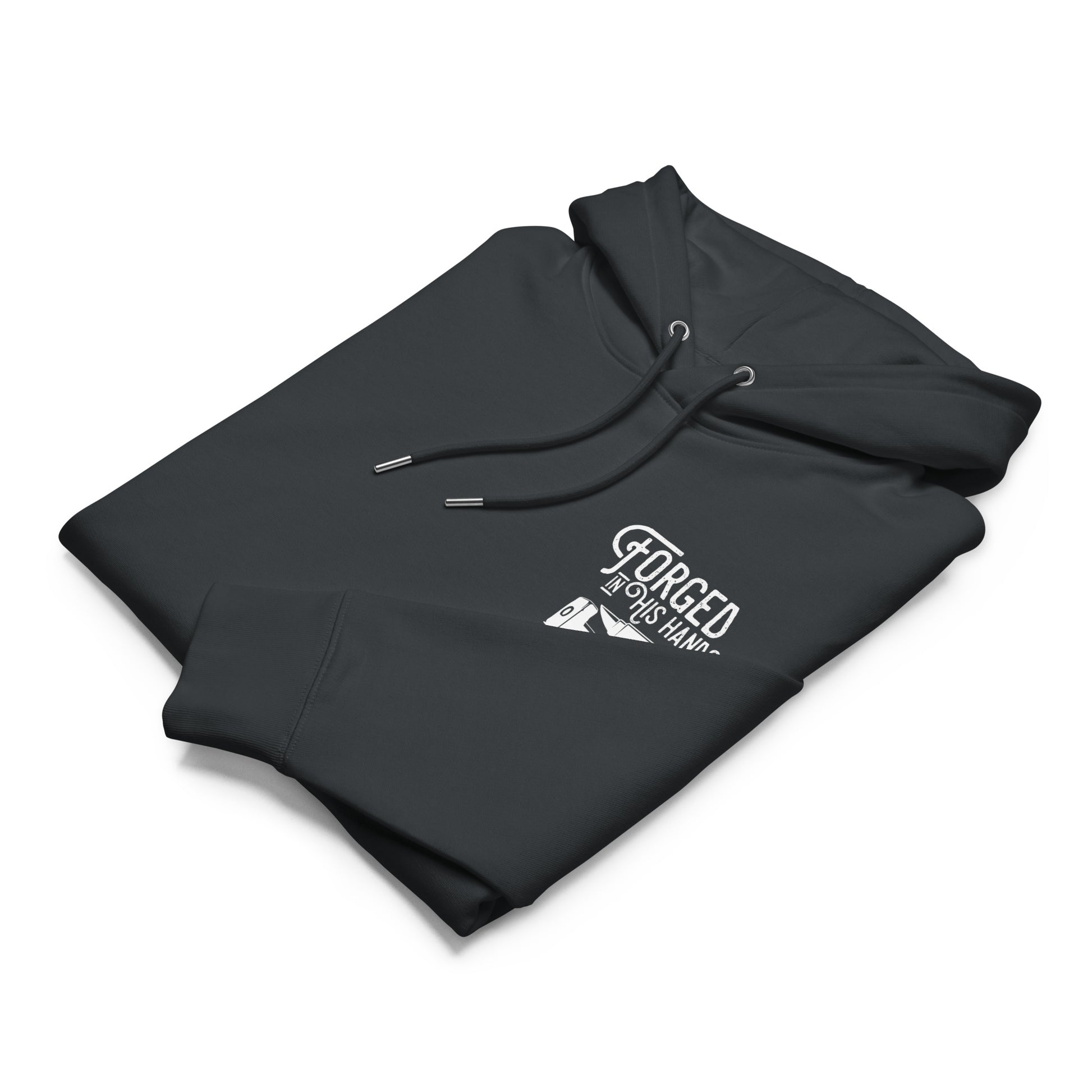 Forged in His Hands God hoodie india ink grey front alt — Entrusted to Him