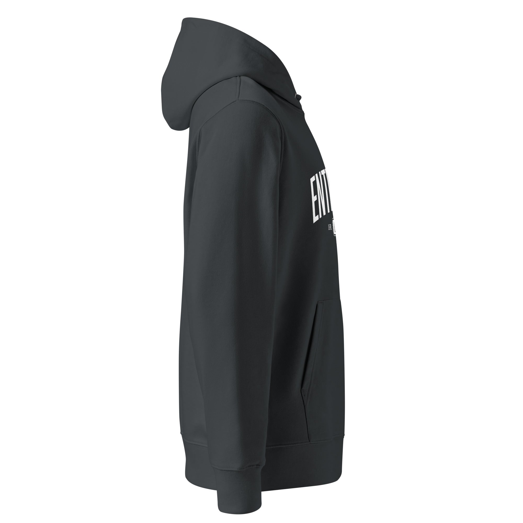 Image of Entrusted Est. 33AD Christian hoodie india ink grey right side view — Entrusted to Him