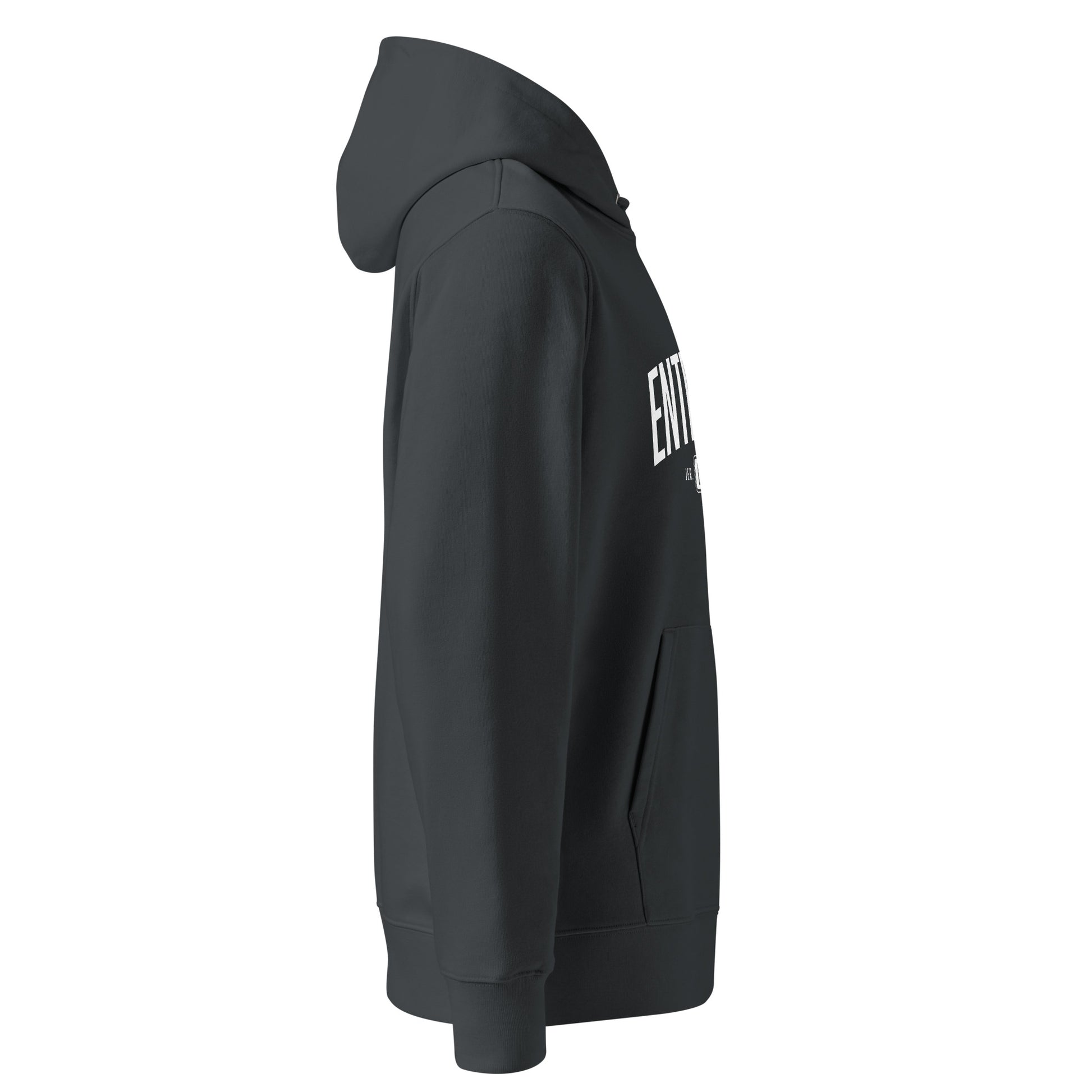 Entrusted Est. 33AD Christian hoodie india ink grey right side view — Entrusted to Him