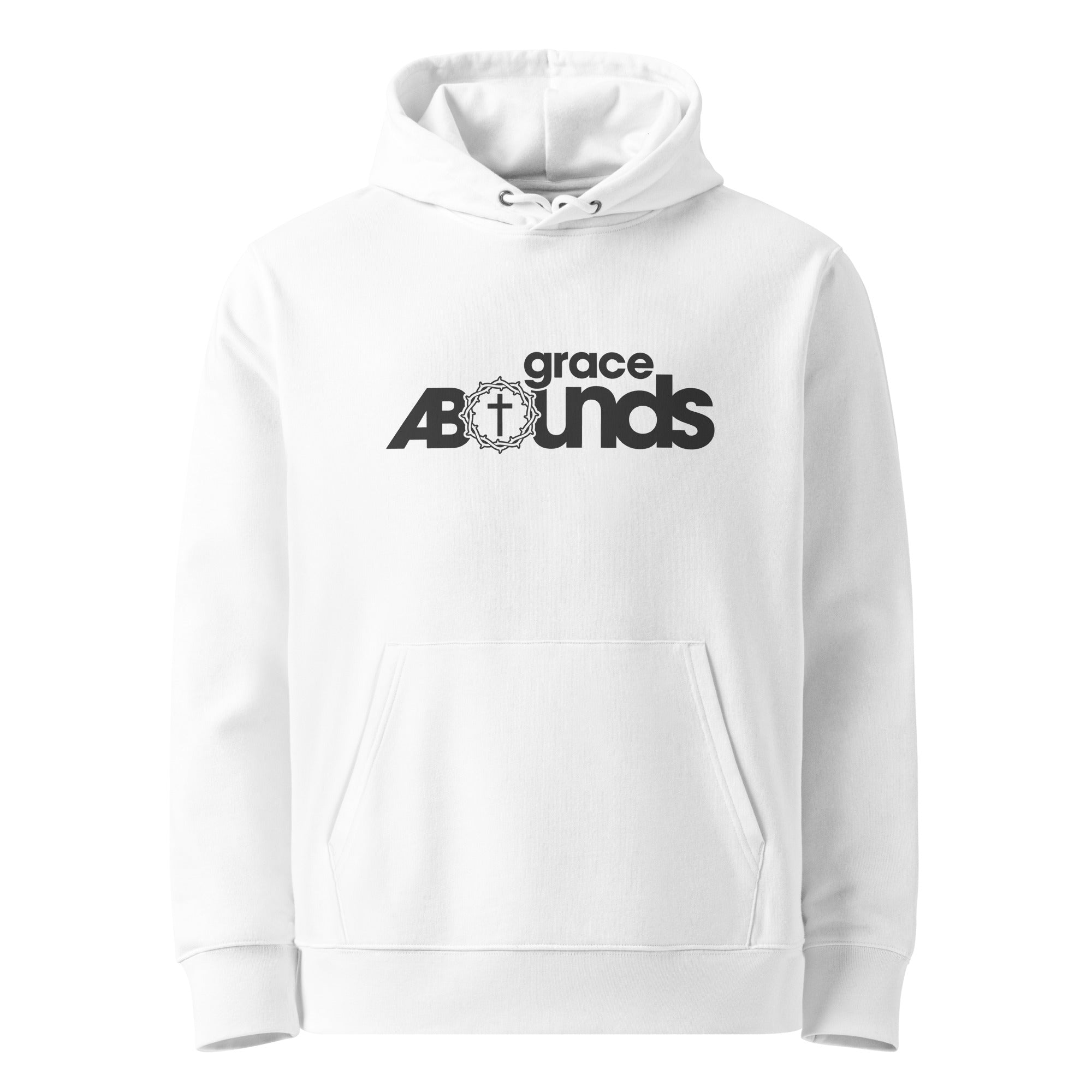 Image of Grace Abounds Christian hoodie white front view — Entrusted to Him