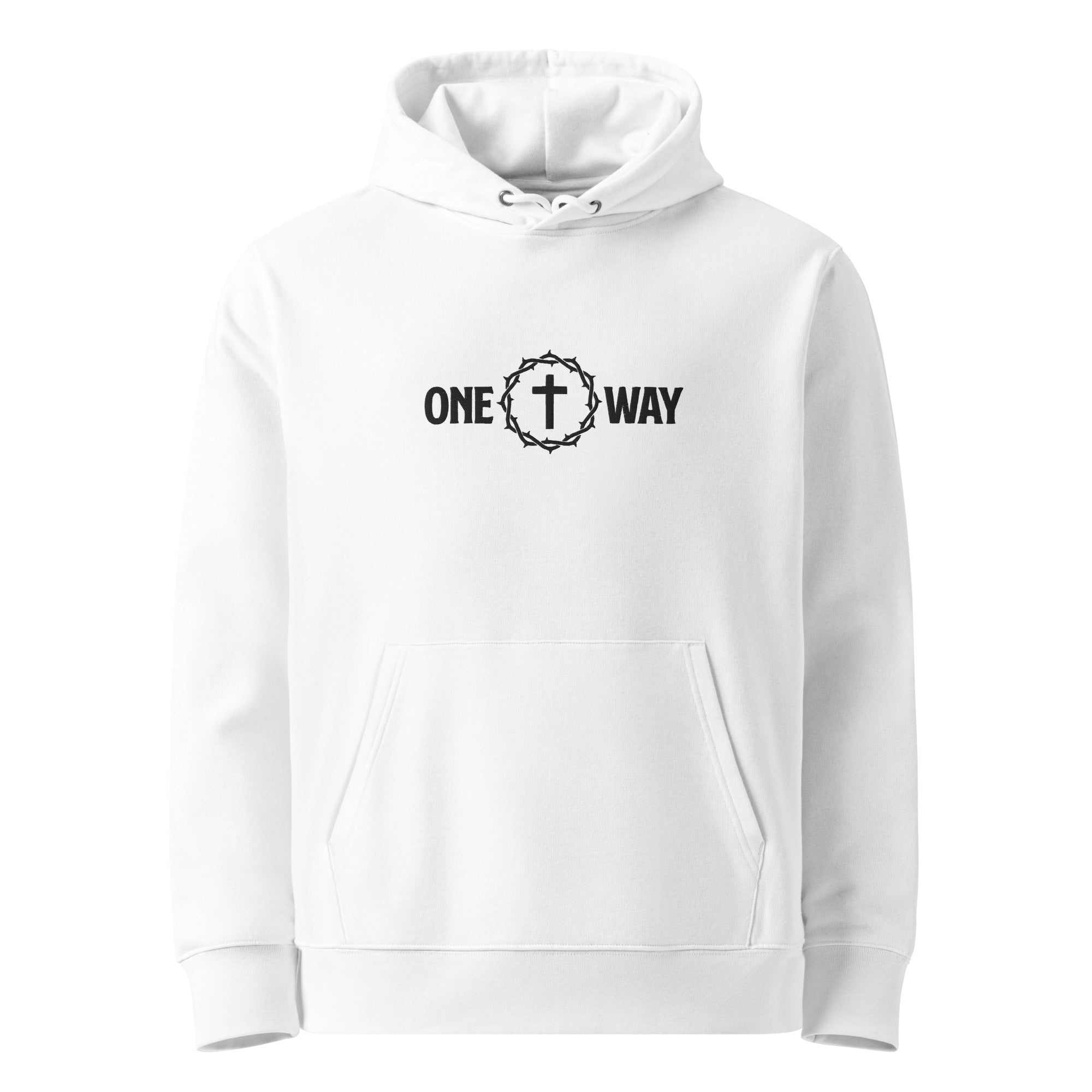Image of One Way Christian hoodie white front view — Entrusted to Him