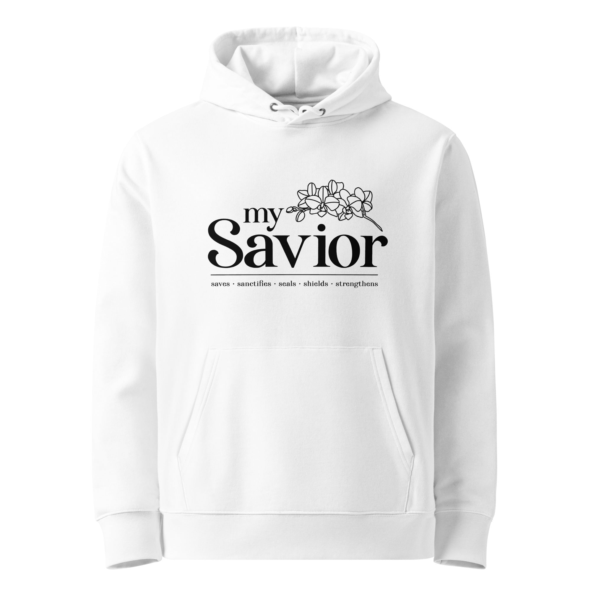 Image of My Savior women's Christian hoodie white front view — Entrusted to Him