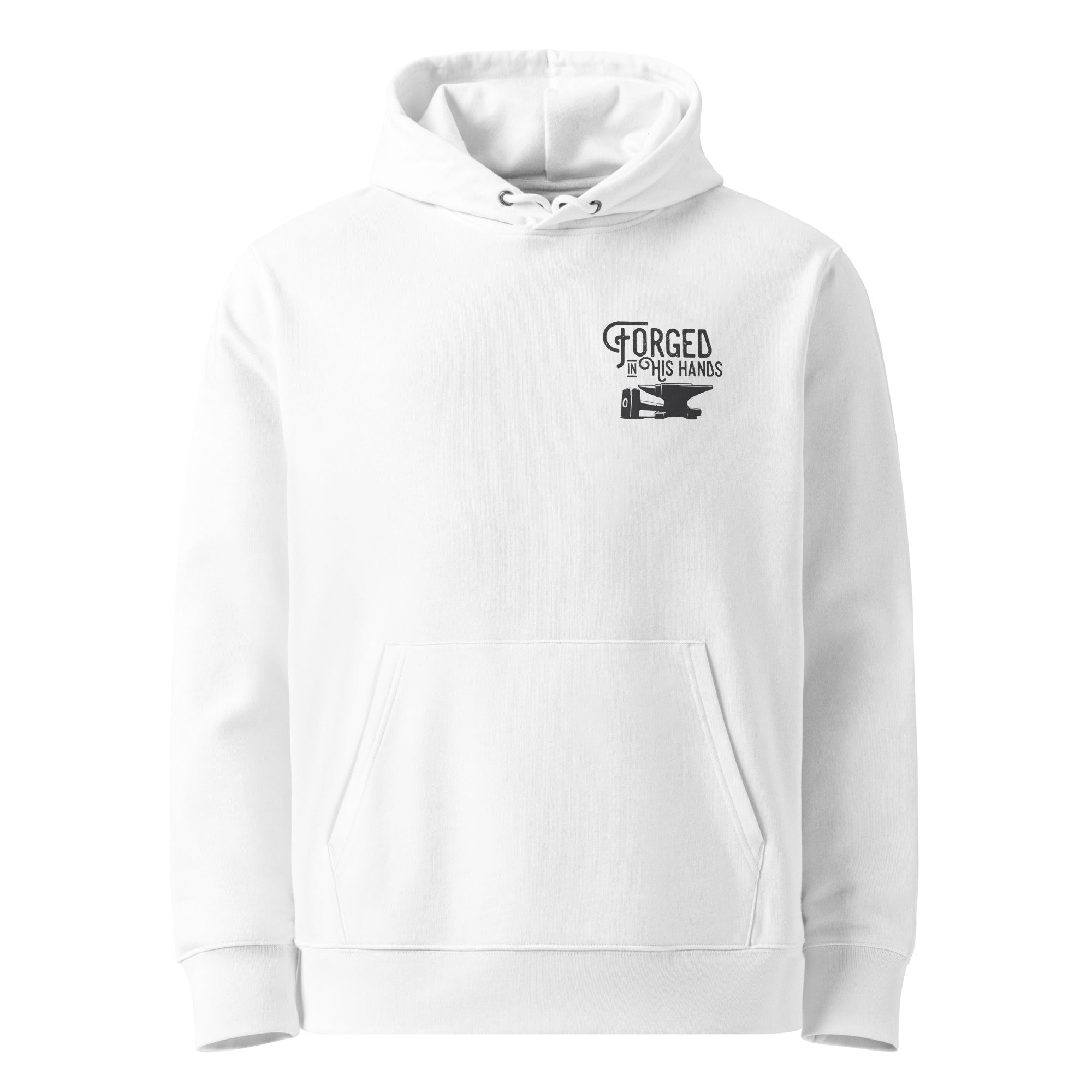 Image of Forged in His Hands God hoodie white front — Entrusted to Him