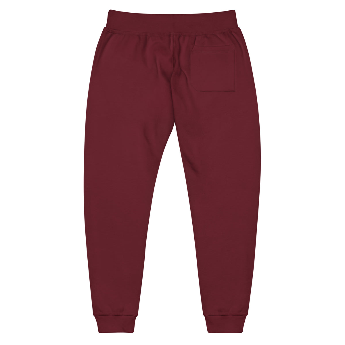 One Way fleece sweatpants in maroon, back view with back pocket