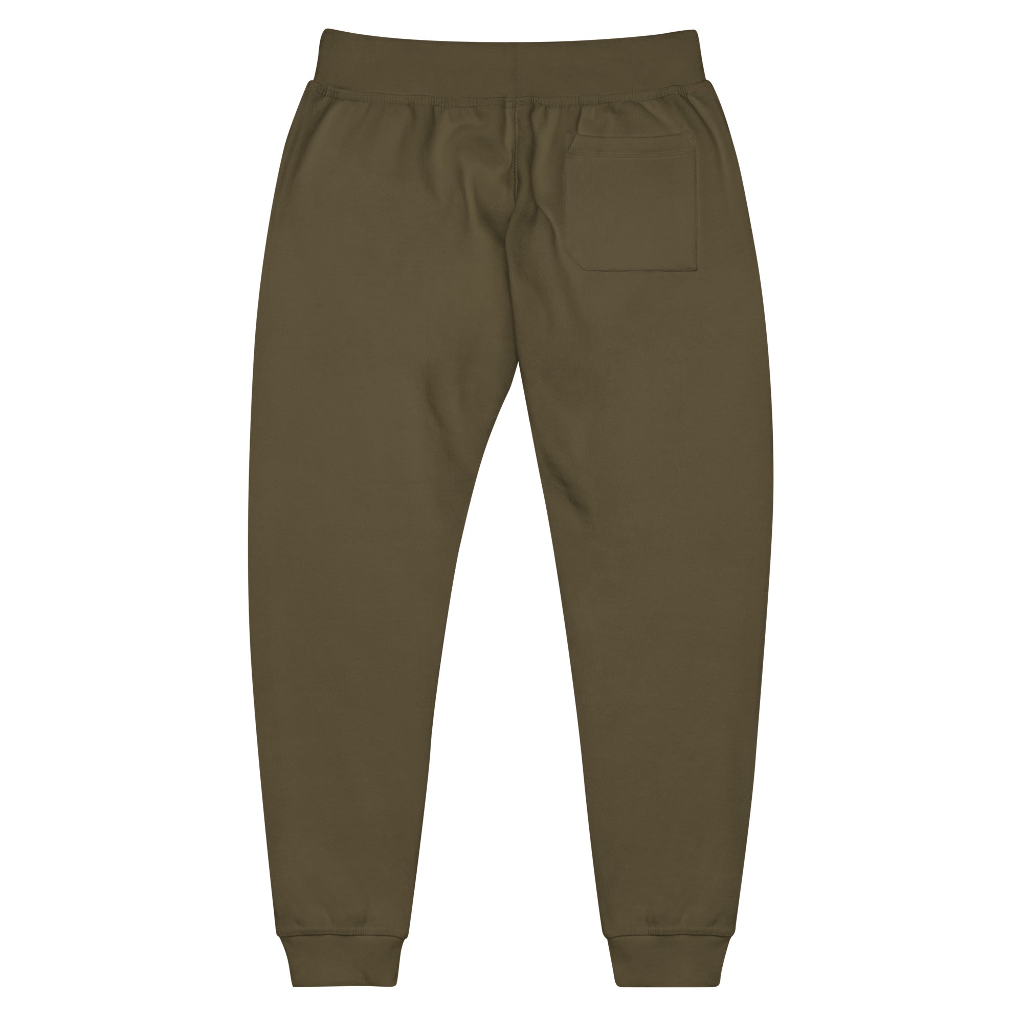 Image of One Way fleece sweatpants in military green, back view with back pocket