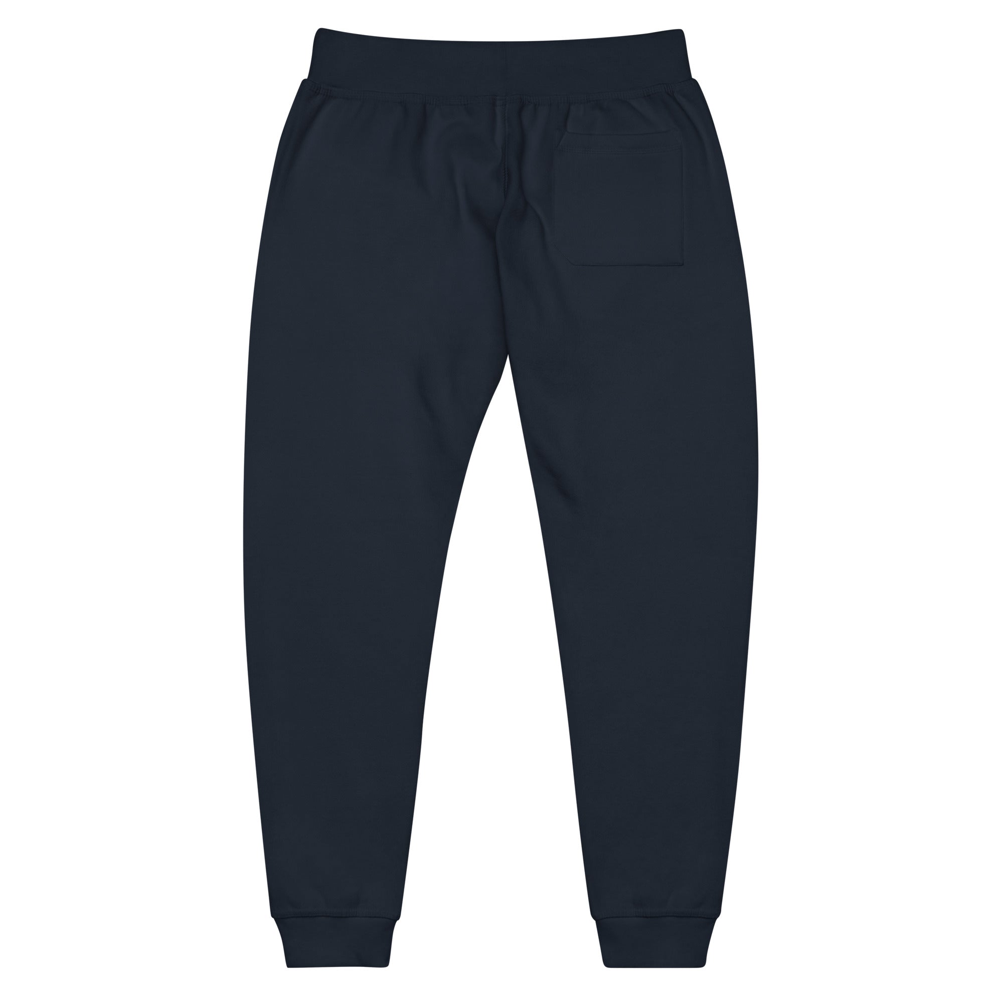 Image of One Way fleece sweatpants in navy blazer, back view with back pocket