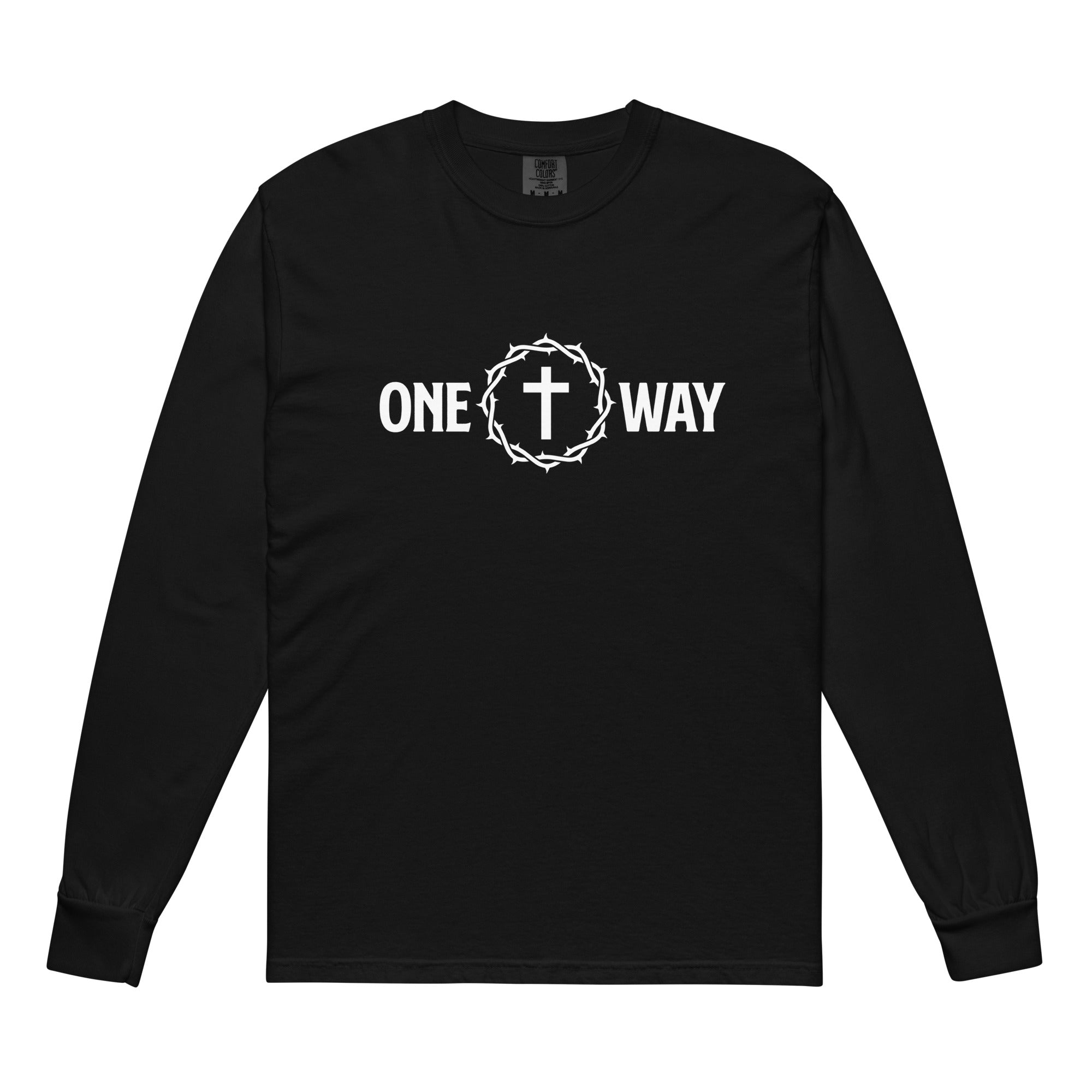 Image of One Way christian shirt Black front view — faith apparel inspired by John 14:6