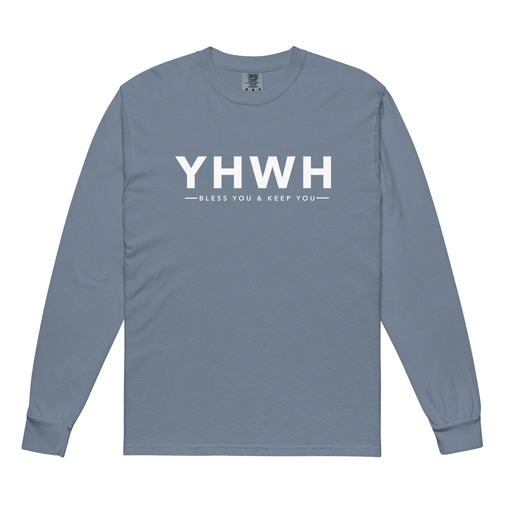Image of YHWH christian shirt blue jean front view — jesus shirt inspired by Numbers 6:24 Priestly Blessing