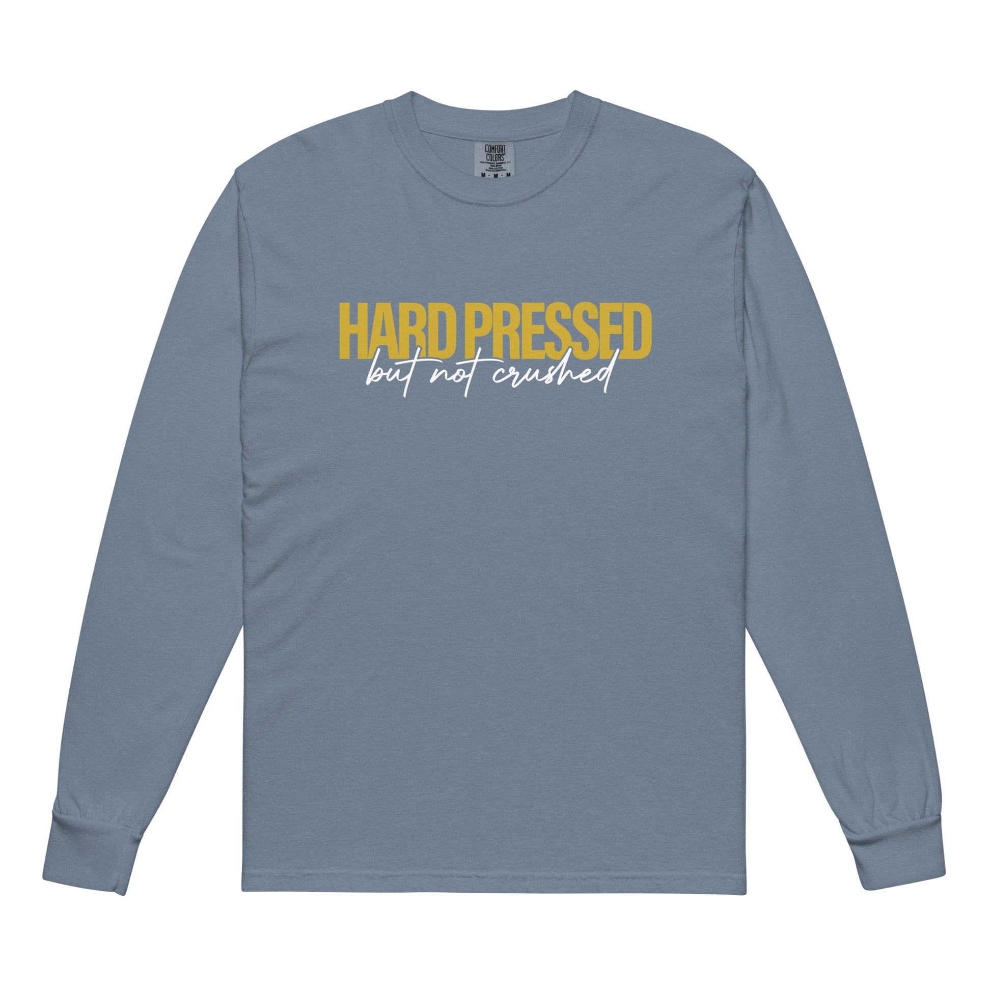 Hard Pressed christian shirt blue jean front — garment-dyed christian long sleeve shirt