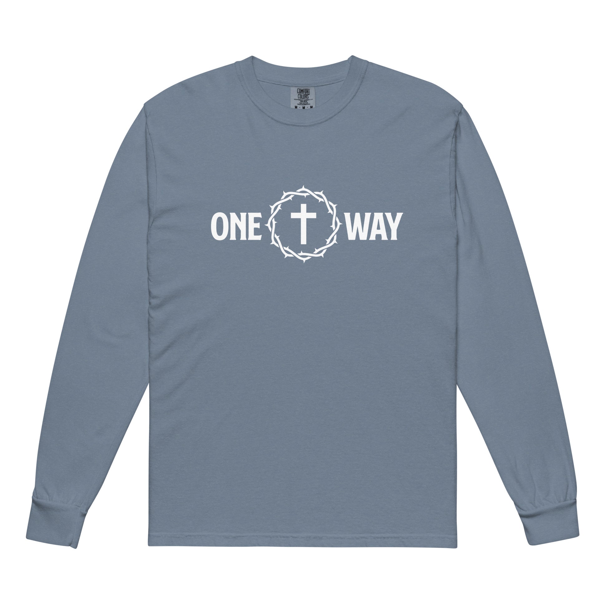 One Way christian shirt Blue Jean front — garment-dyed faith shirt John 14:6