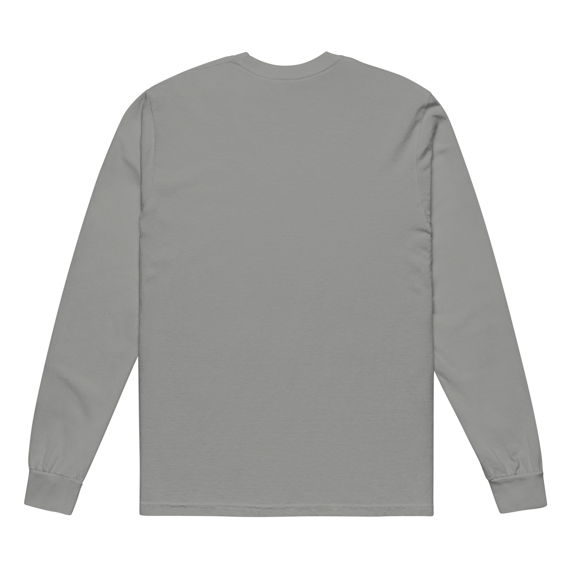 Image of Hard Pressed christian long sleeve shirt grey back — bible verse shirt Entrusted to Him