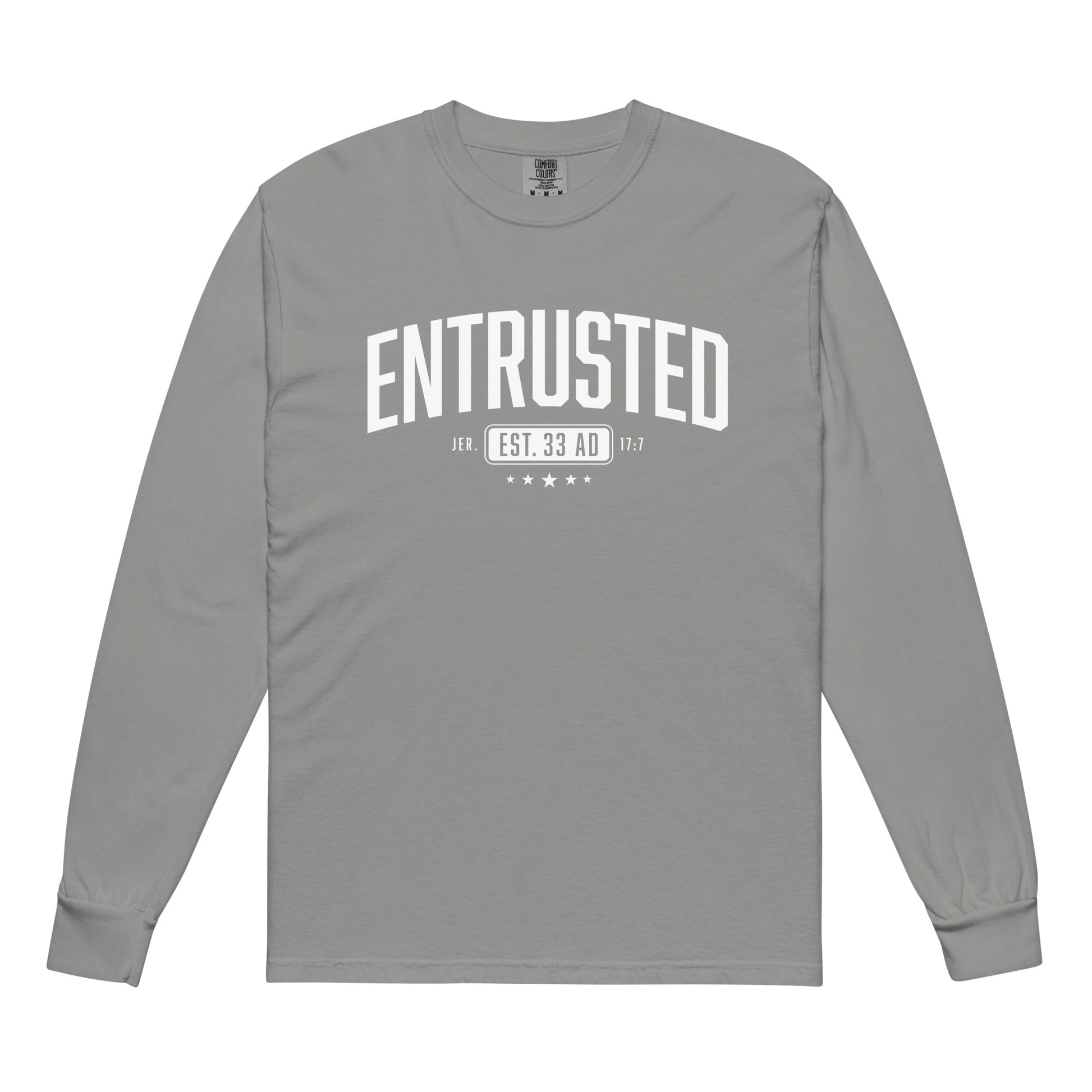 Entrusted Est. 33AD christian shirt grey front view — jesus shirt faith apparel Entrusted to Him