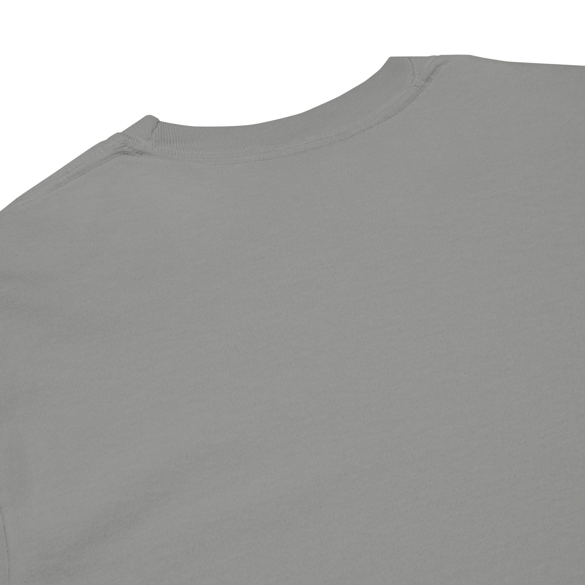 Image of Close-up of the neckline and collar on the One Way long sleeve shirt in grey