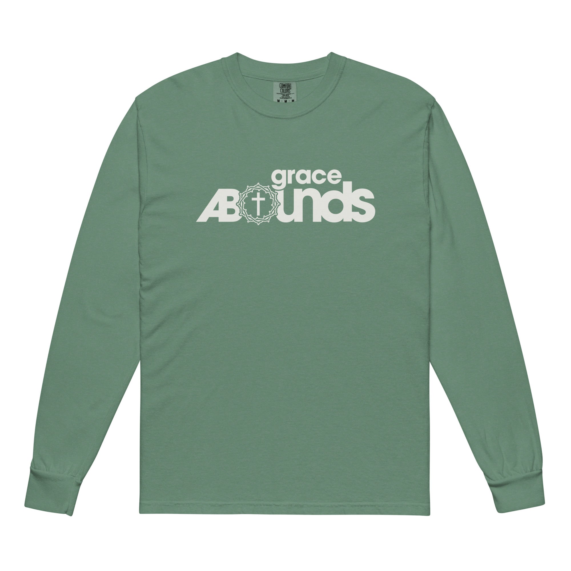 Image of Grace Abounds christian shirt light green front view — jesus shirt inspired by Romans 5:20