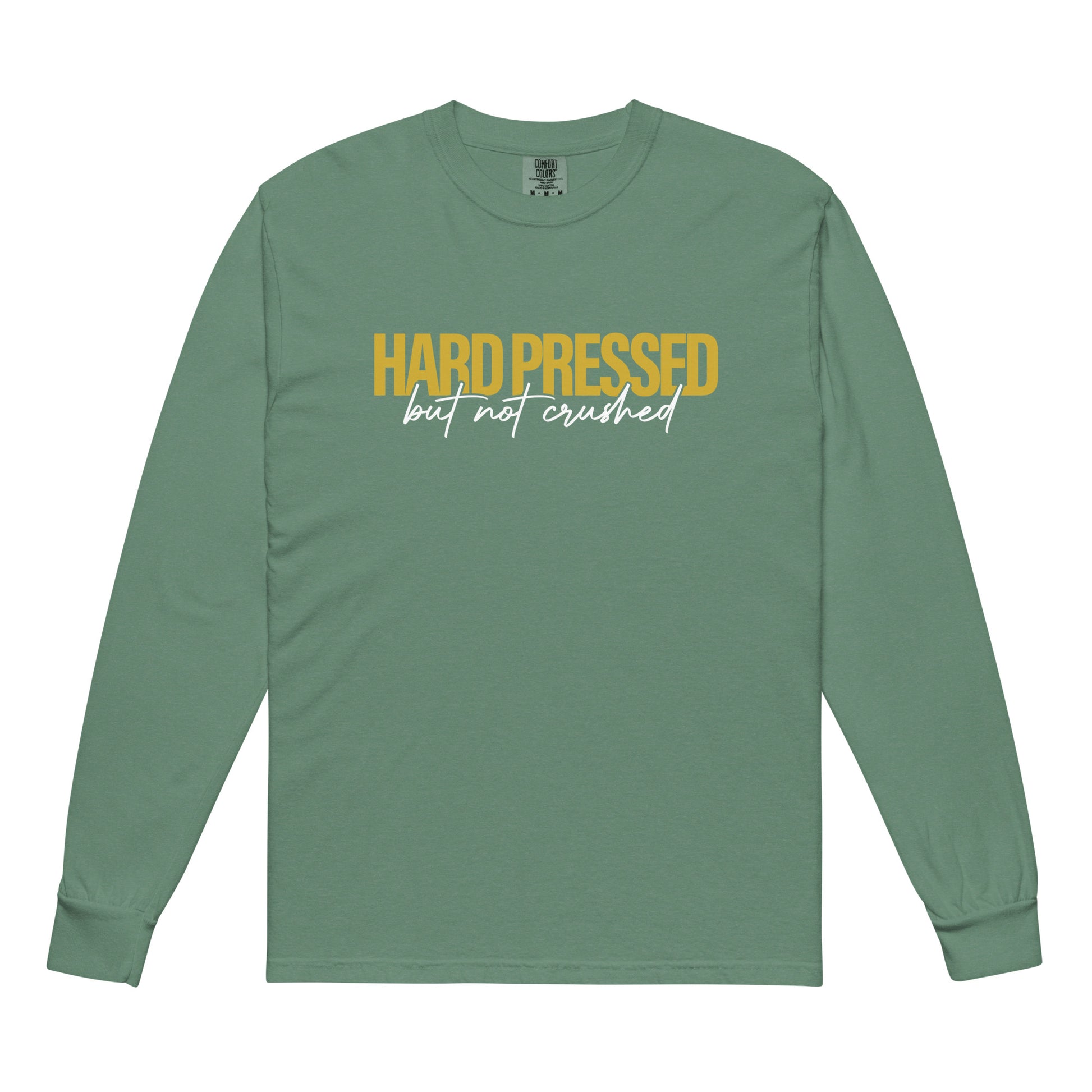 Hard Pressed christian shirt light green front — faith shirt 2 Corinthians 4:8 Entrusted to Him