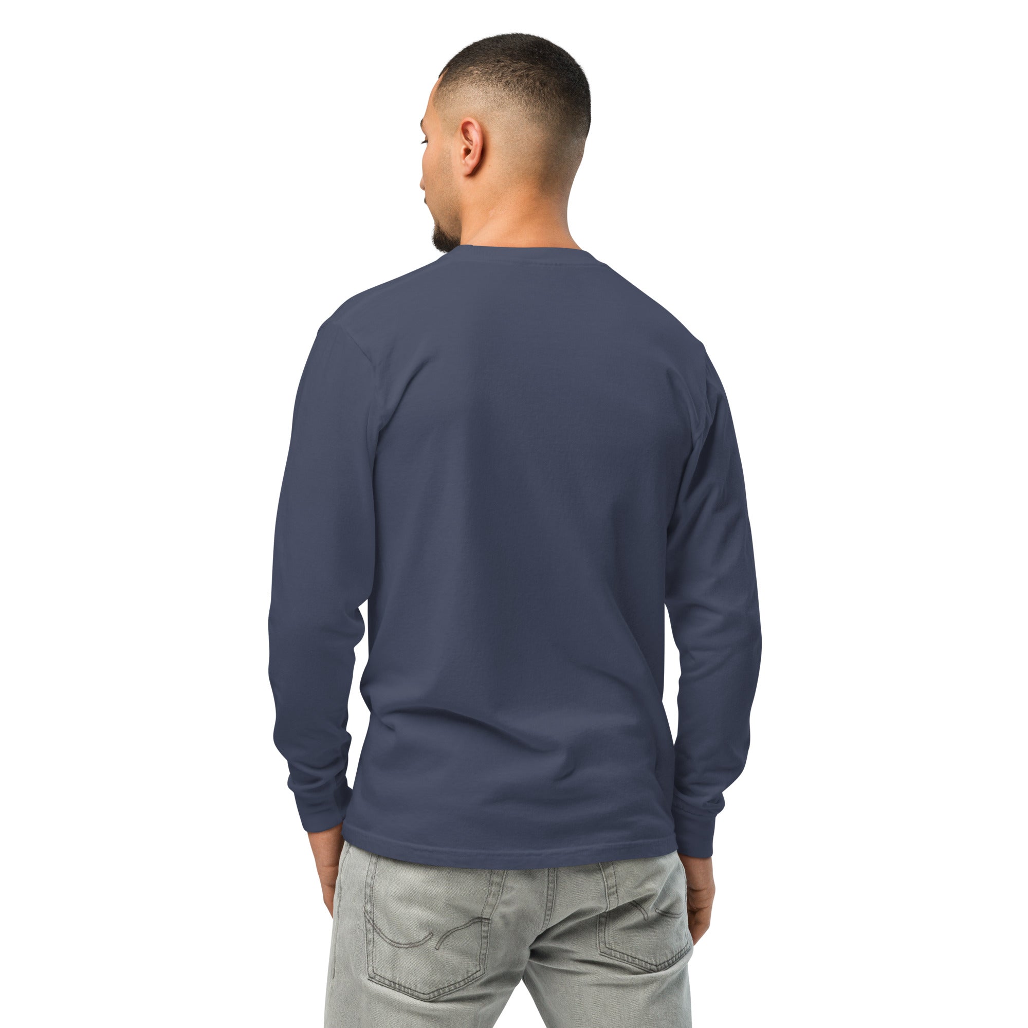 Image of Hard Pressed christian shirt navy back view — bible verse shirt 2 Corinthians 4:8