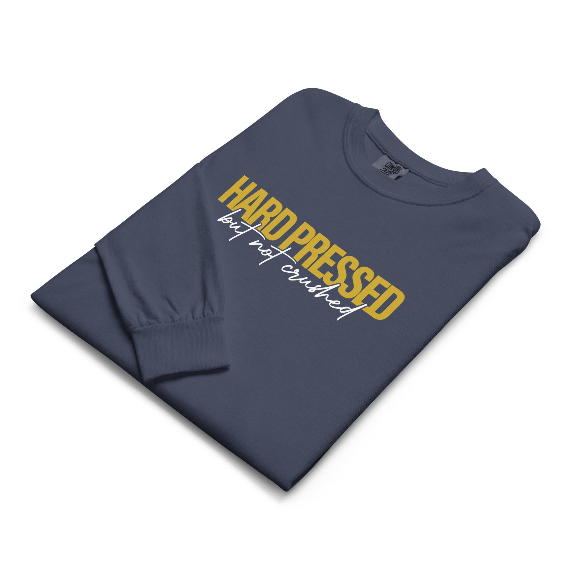 Hard Pressed christian shirt navy lifestyle front — faith shirts Entrusted to Him