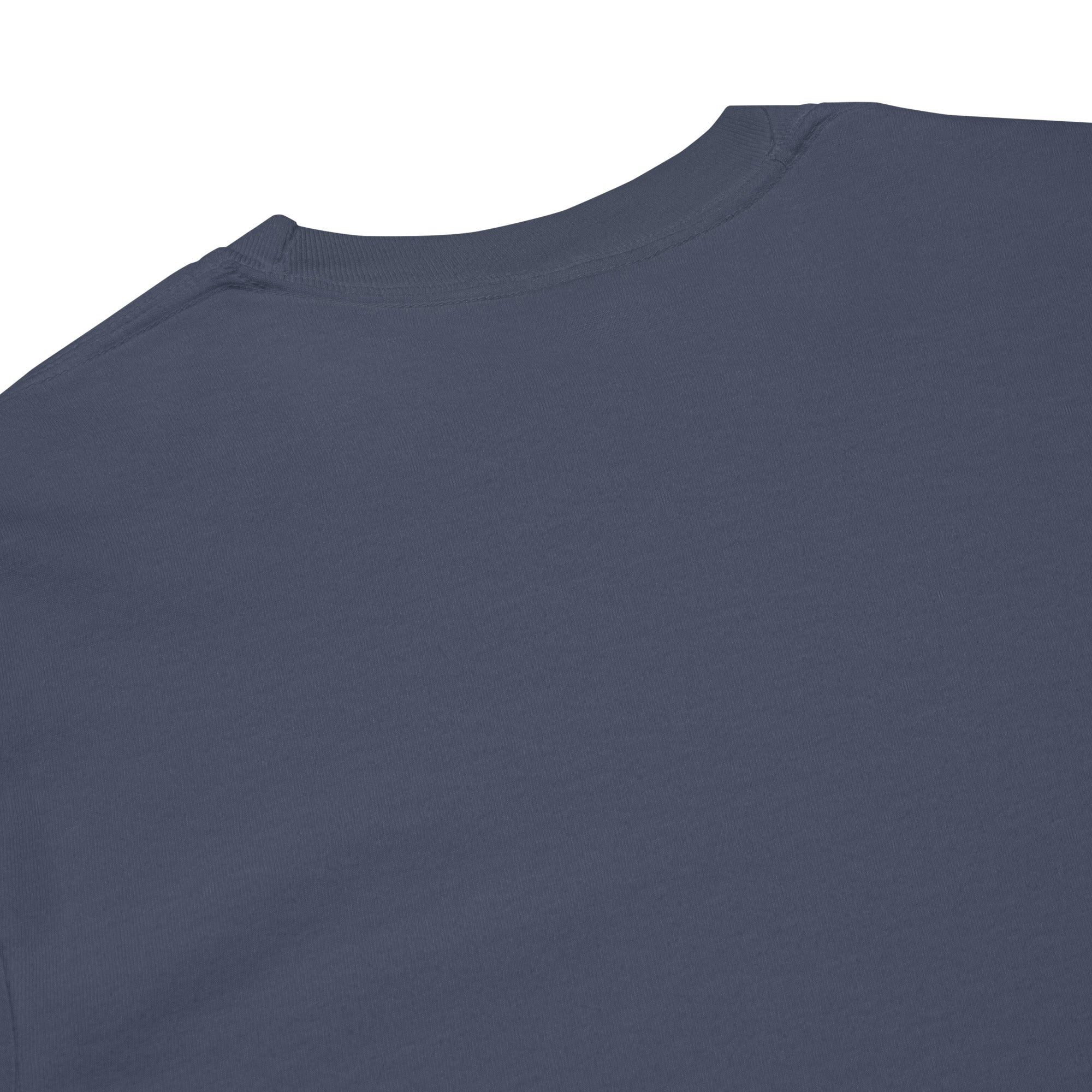 Image of Hard Pressed christian long sleeve navy product details — heavyweight garment-dyed christian shirt
