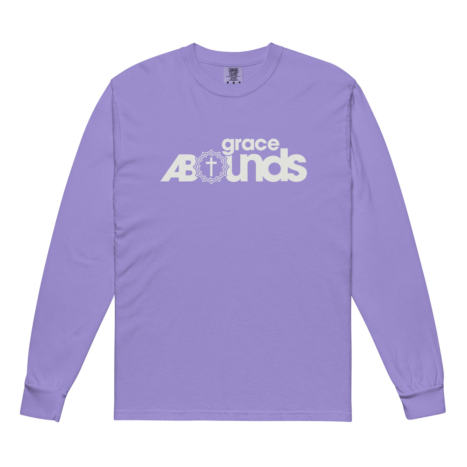 Grace Abounds jesus shirt violet front — christian long sleeve shirt garment-dyed