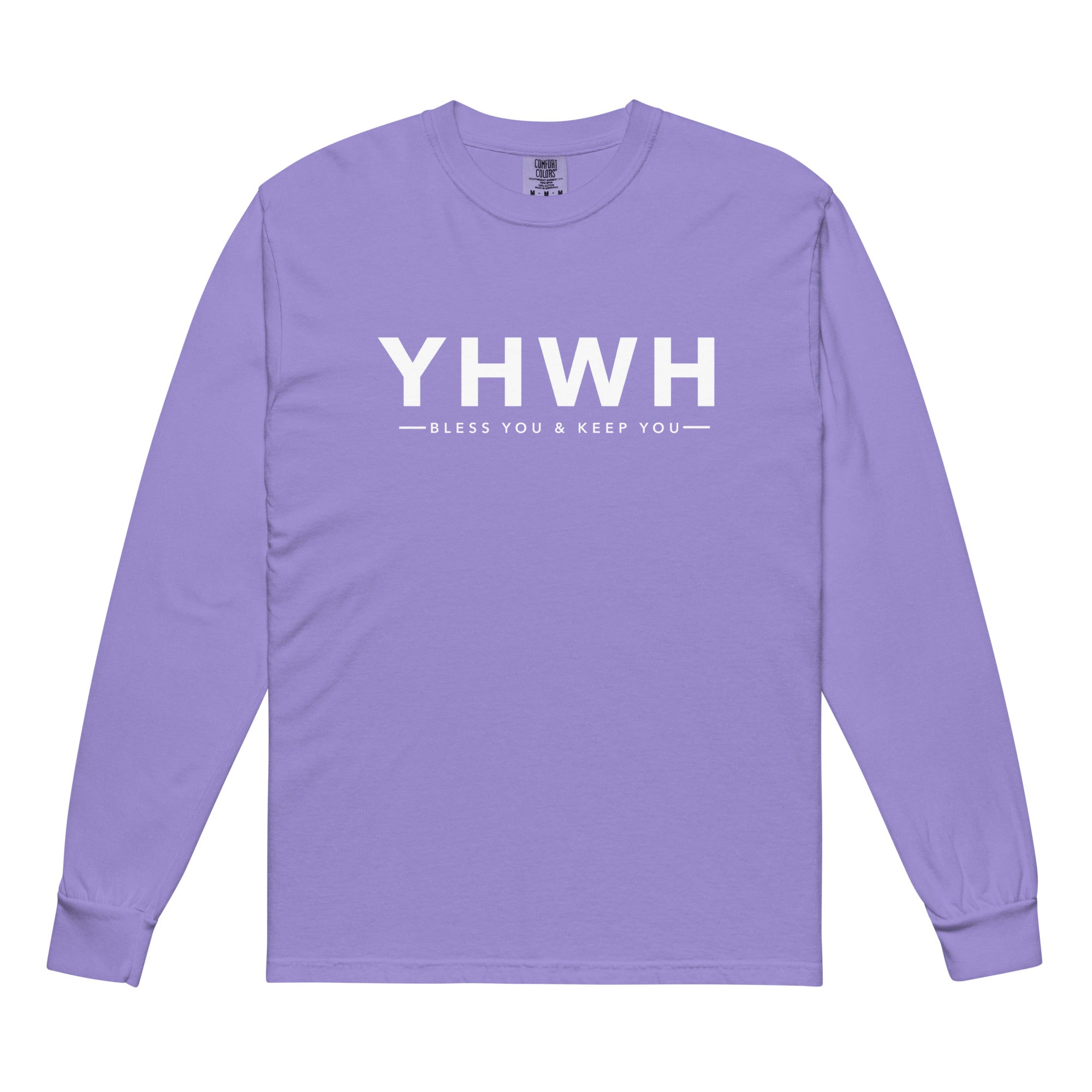 Image of YHWH christian shirt violet front — heavyweight faith shirt walk by faith apparel