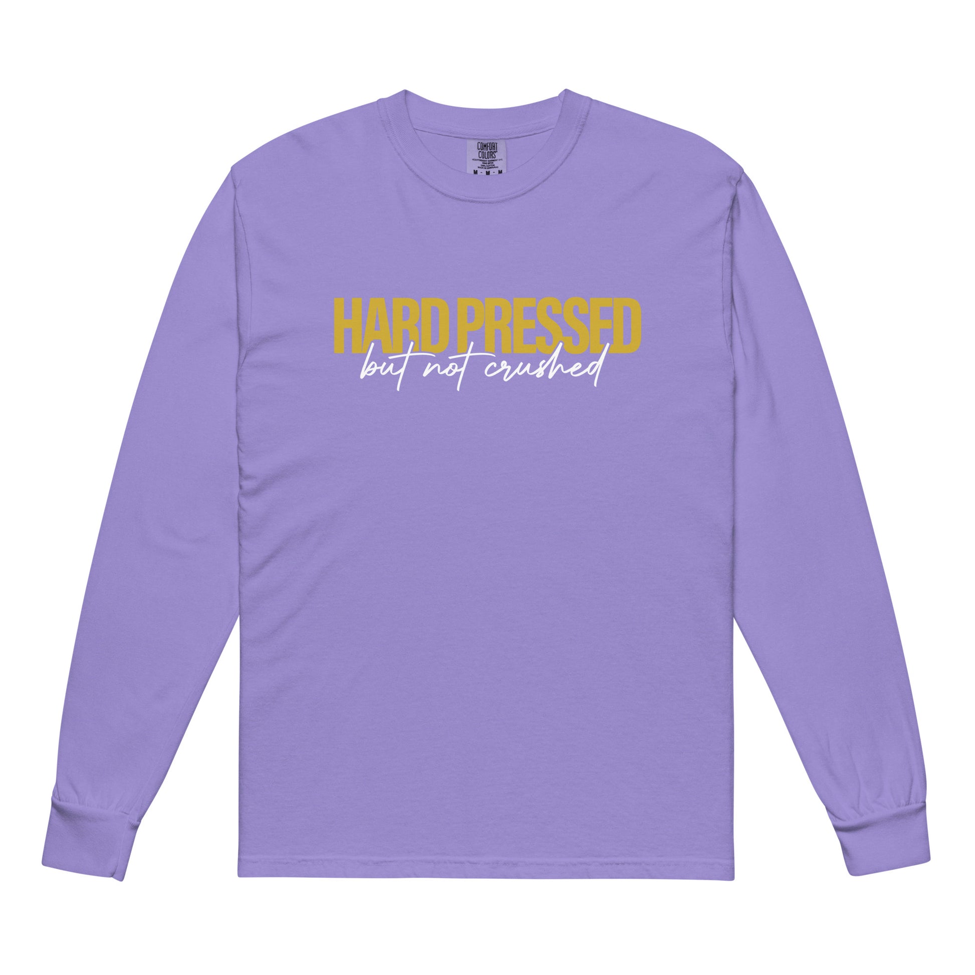 Hard Pressed christian shirt violet front — faith shirt inspired by 2 Corinthians 4:8