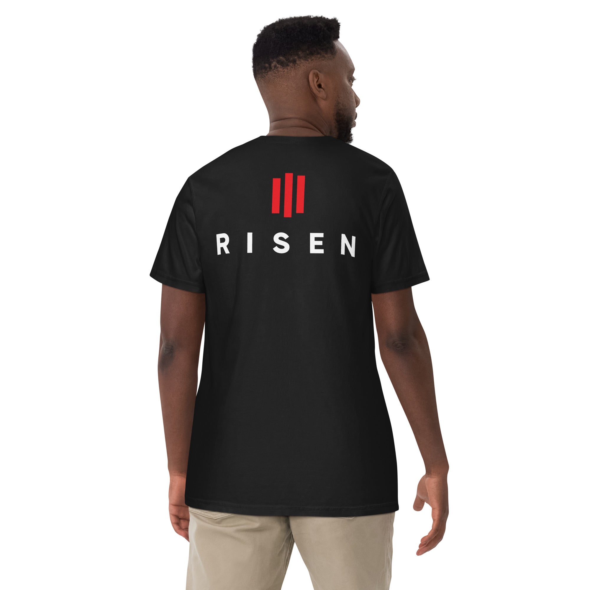 Image of Risen Jesus t-shirt black back alternate view — Entrusted to Him