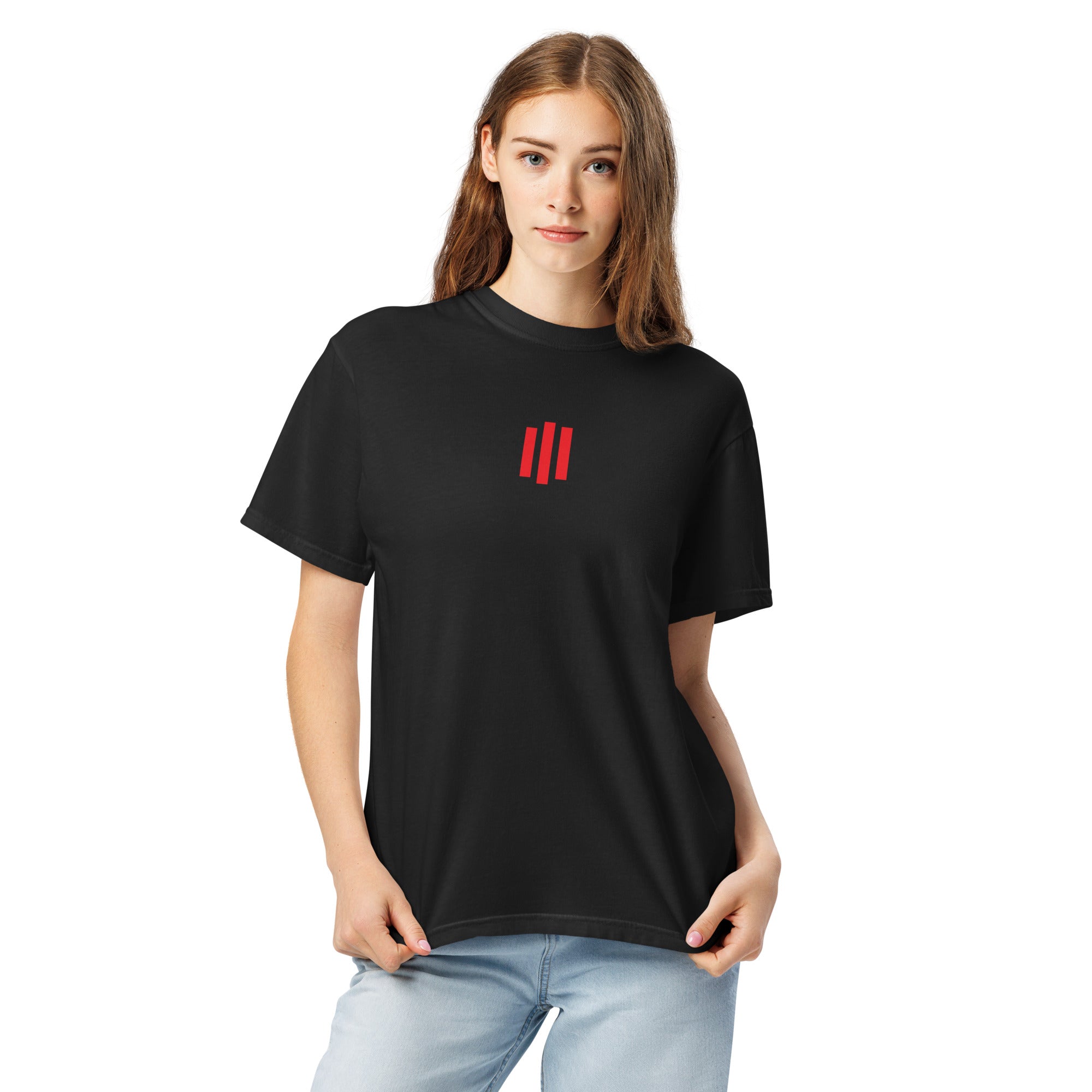 Image of Risen Christian graphic tee black front alternate view — Entrusted to Him