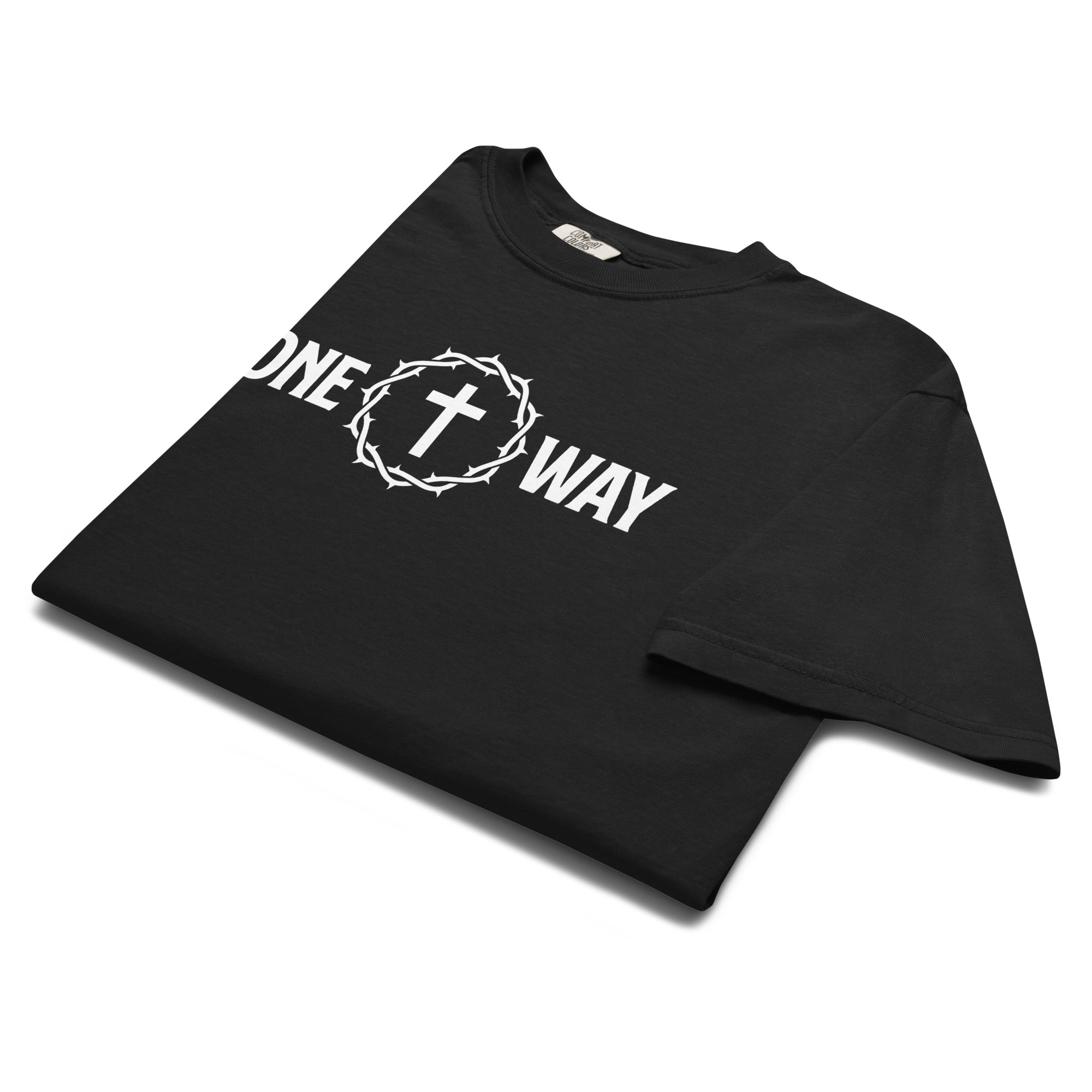 Image of One Way Christian graphic tee black front alternate view — Entrusted to Him