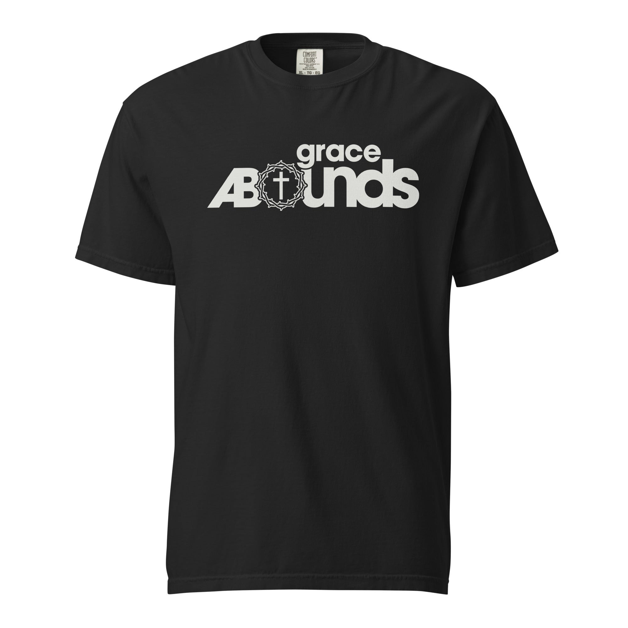 Image of Grace Abounds Jesus t-shirt Christian apparel black front view — Entrusted to Him