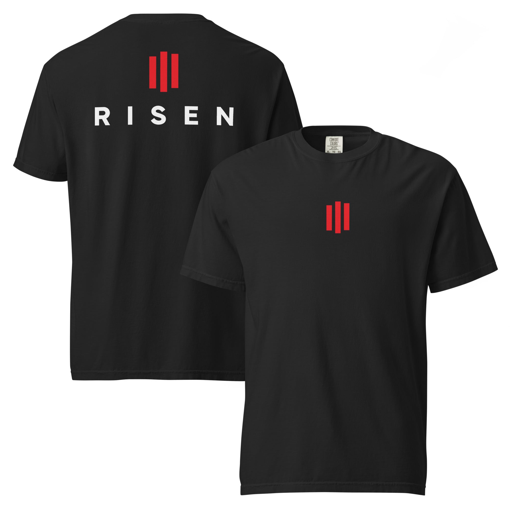Image of Risen Jesus shirt black front and back view — Entrusted to Him