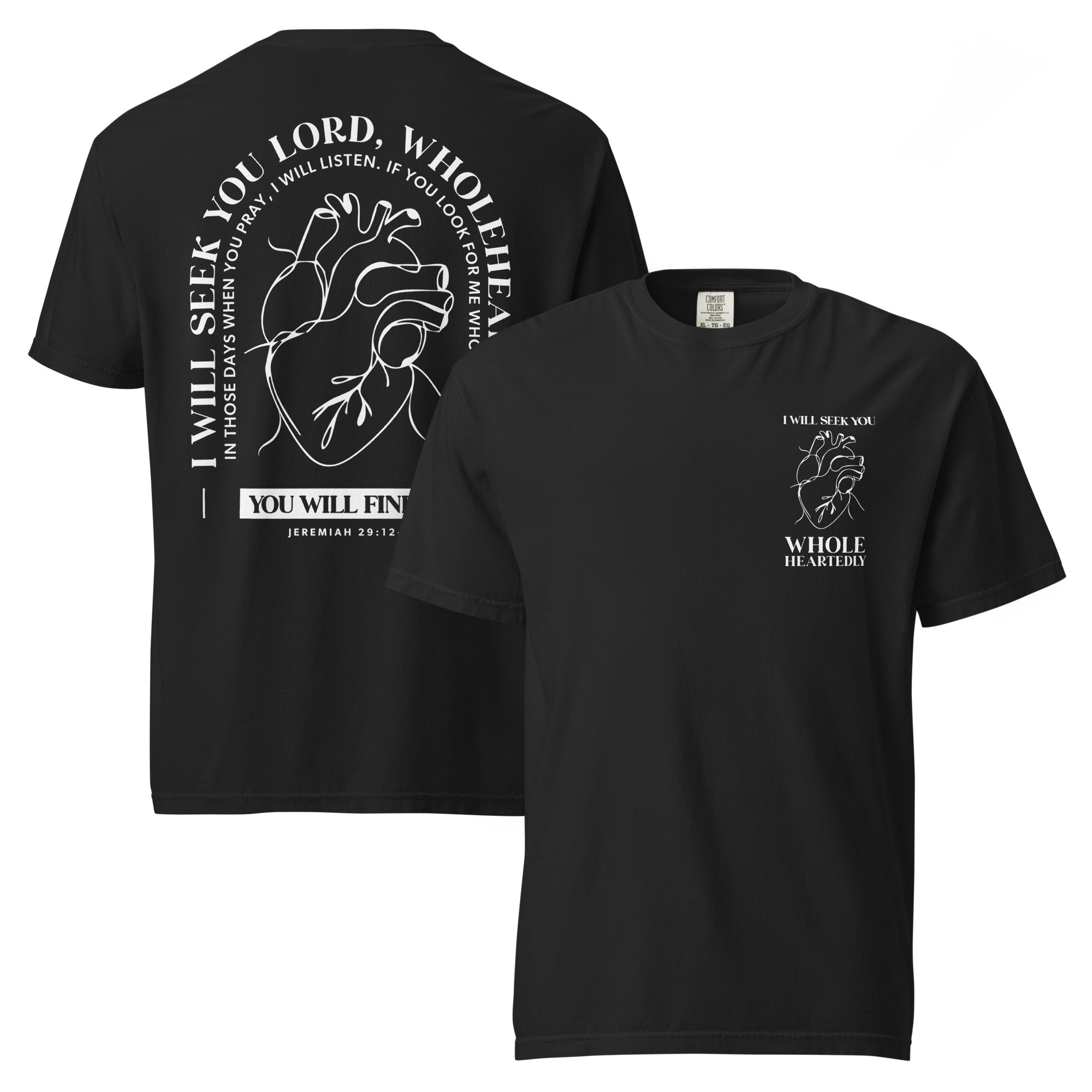 Image of Wholeheartedly Jesus shirt black front and back view — Entrusted to Him