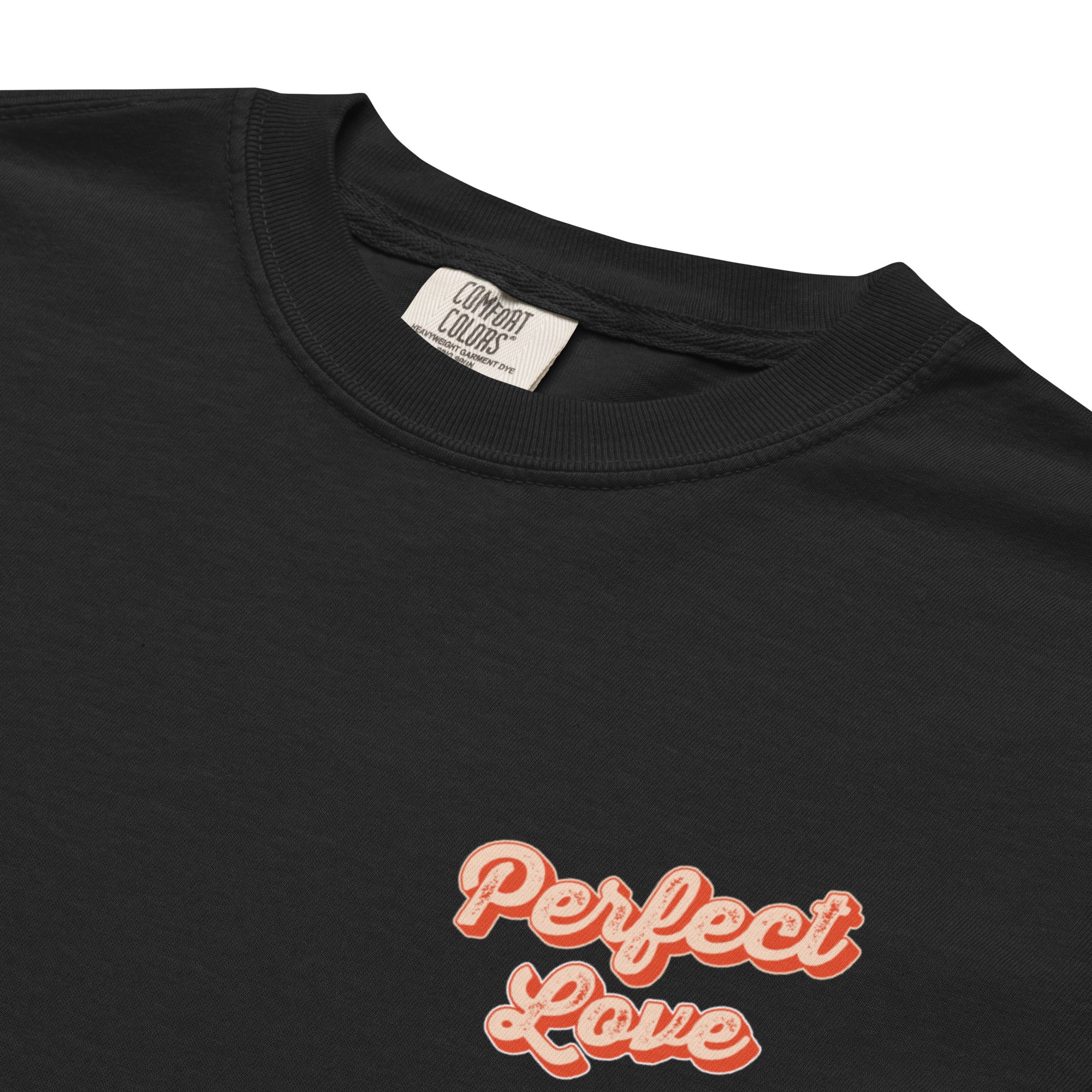Image of Perfect Love Jesus shirt black detail view — Entrusted to Him