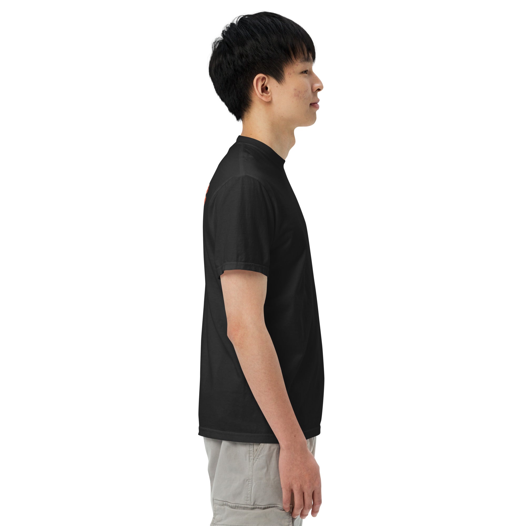 Image of Perfect Love Christian t-shirt black side on model — Entrusted to Him