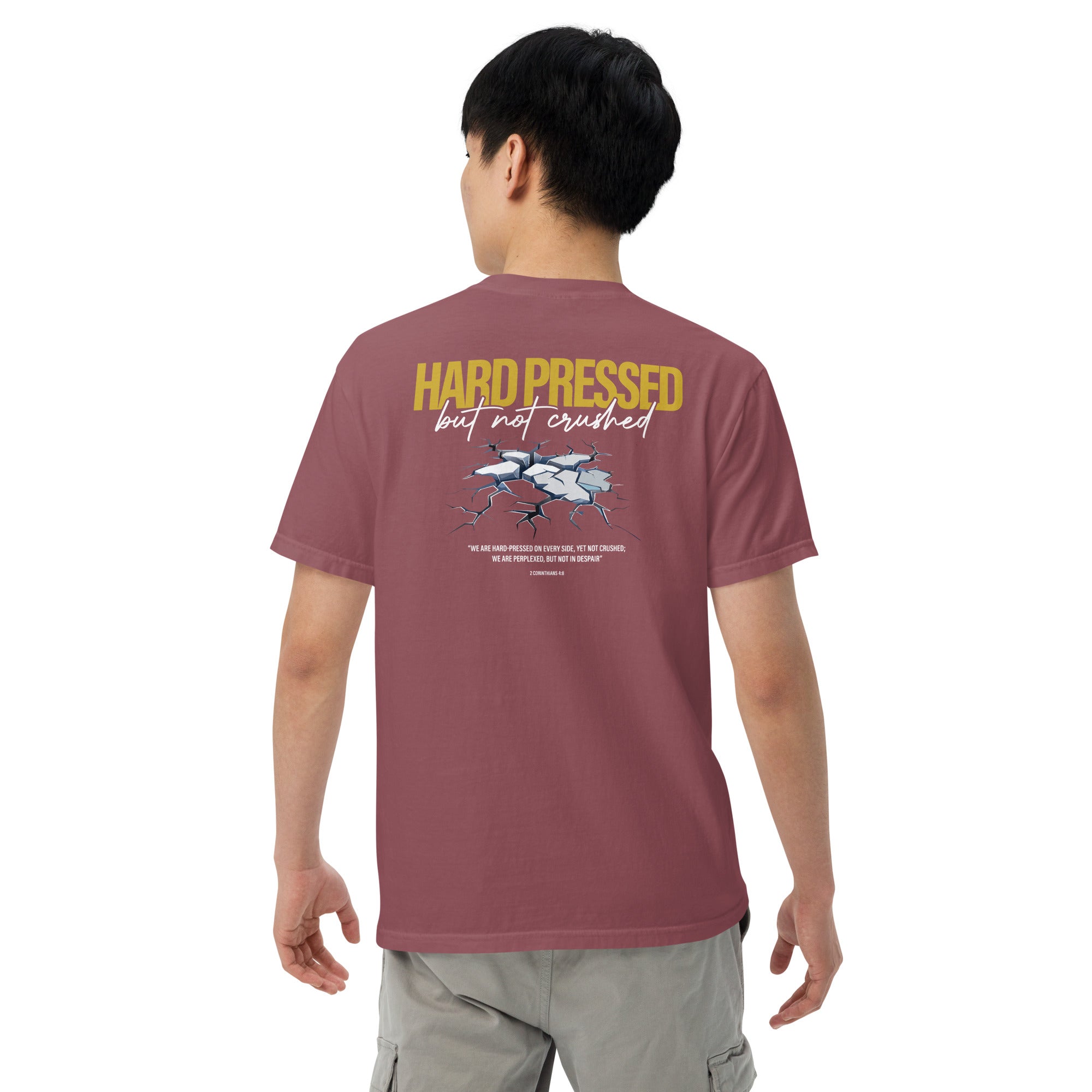 Image of Hard Pressed Jesus shirt brick back alternate view — Entrusted to Him