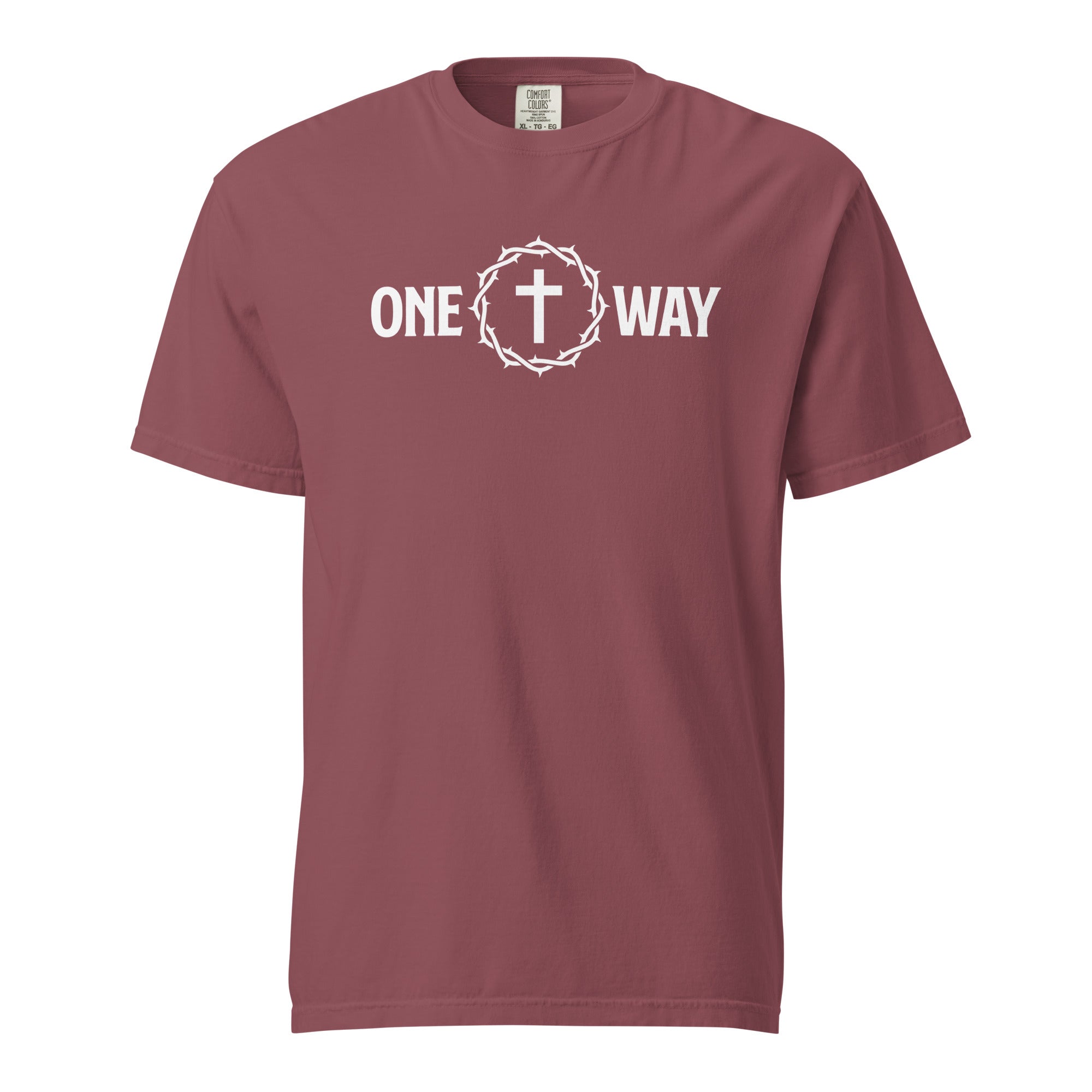 Image of One Way Christian graphic tee brick front view — Entrusted to Him