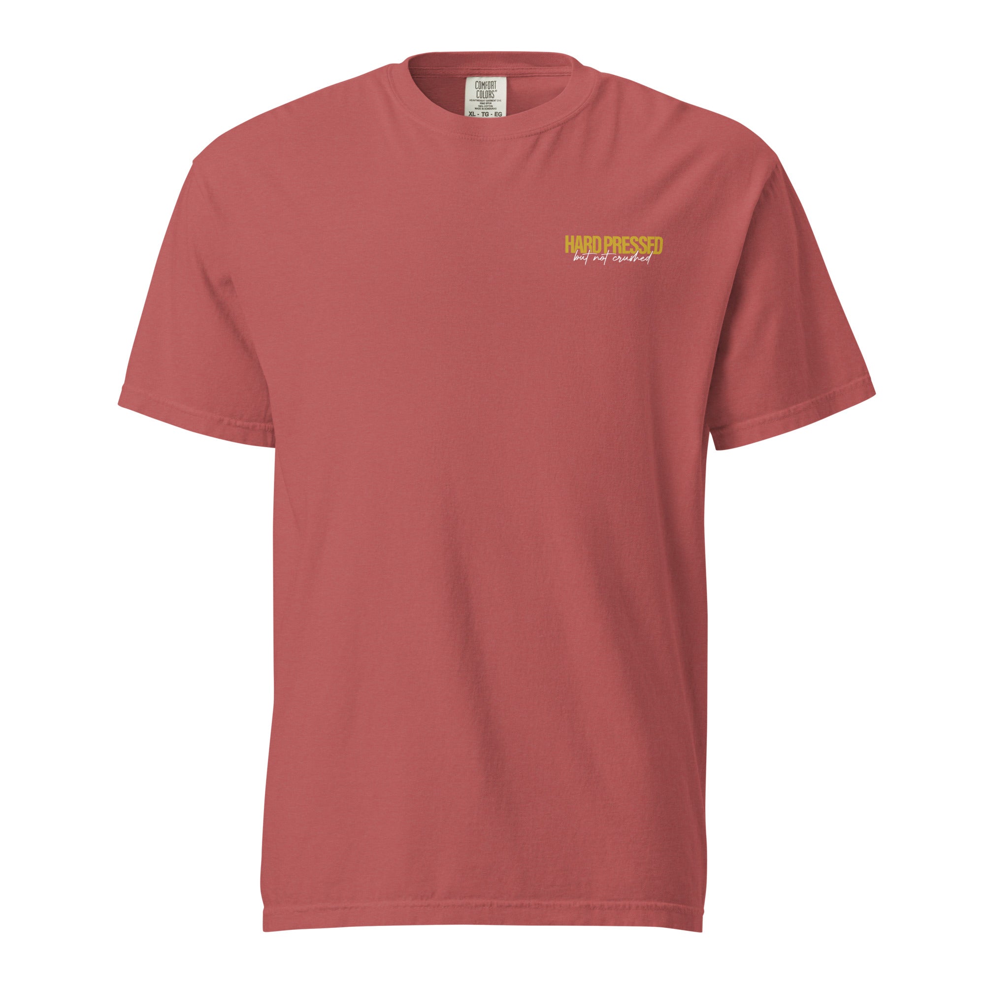 Image of Hard Pressed Jesus shirt crimson front view — Entrusted to Him