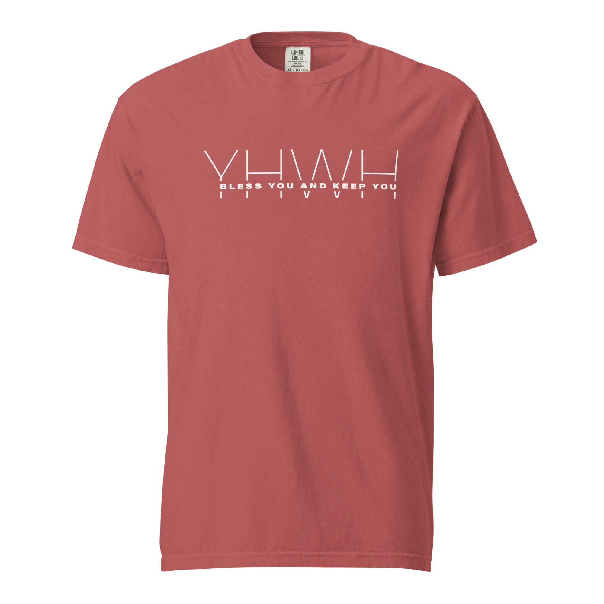 Image of YHWH Bible verse shirt Jesus t-shirt crimson front view — Entrusted to Him