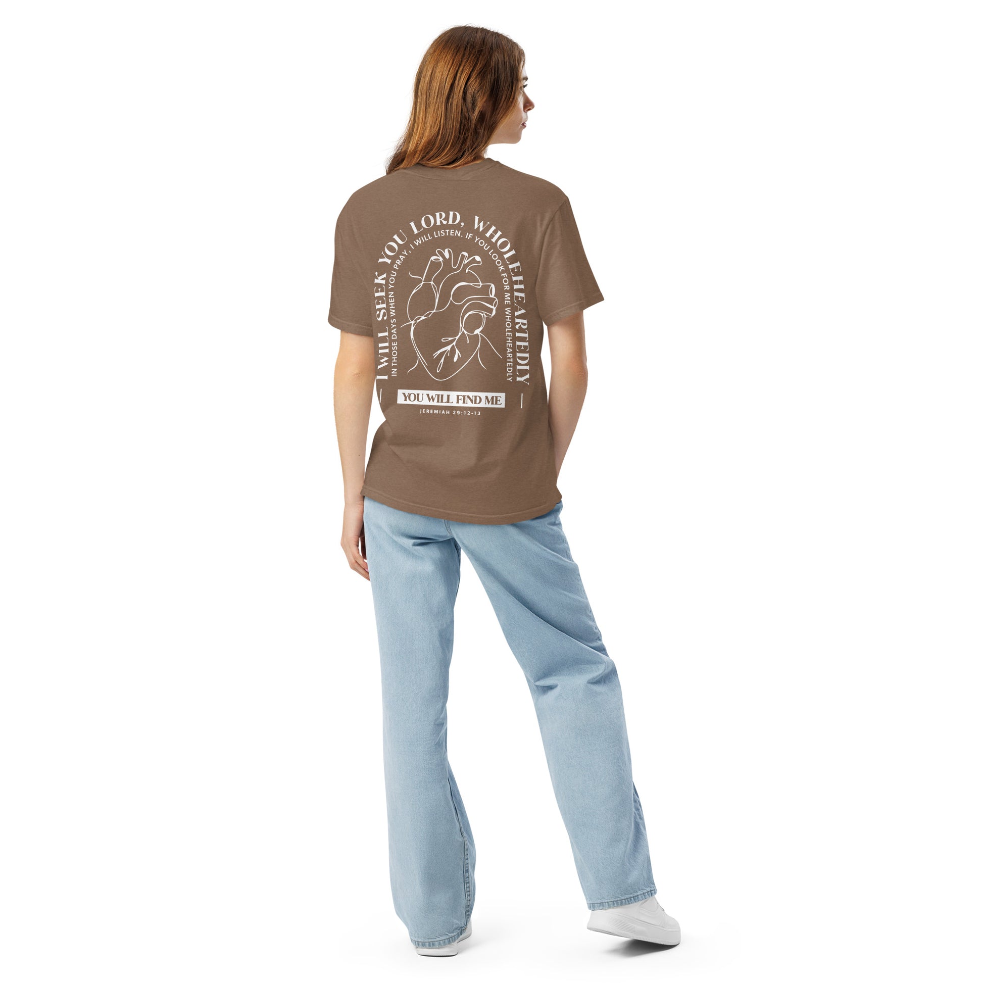 Wholeheartedly scripture t-shirt espresso back alternate view — Entrusted to Him