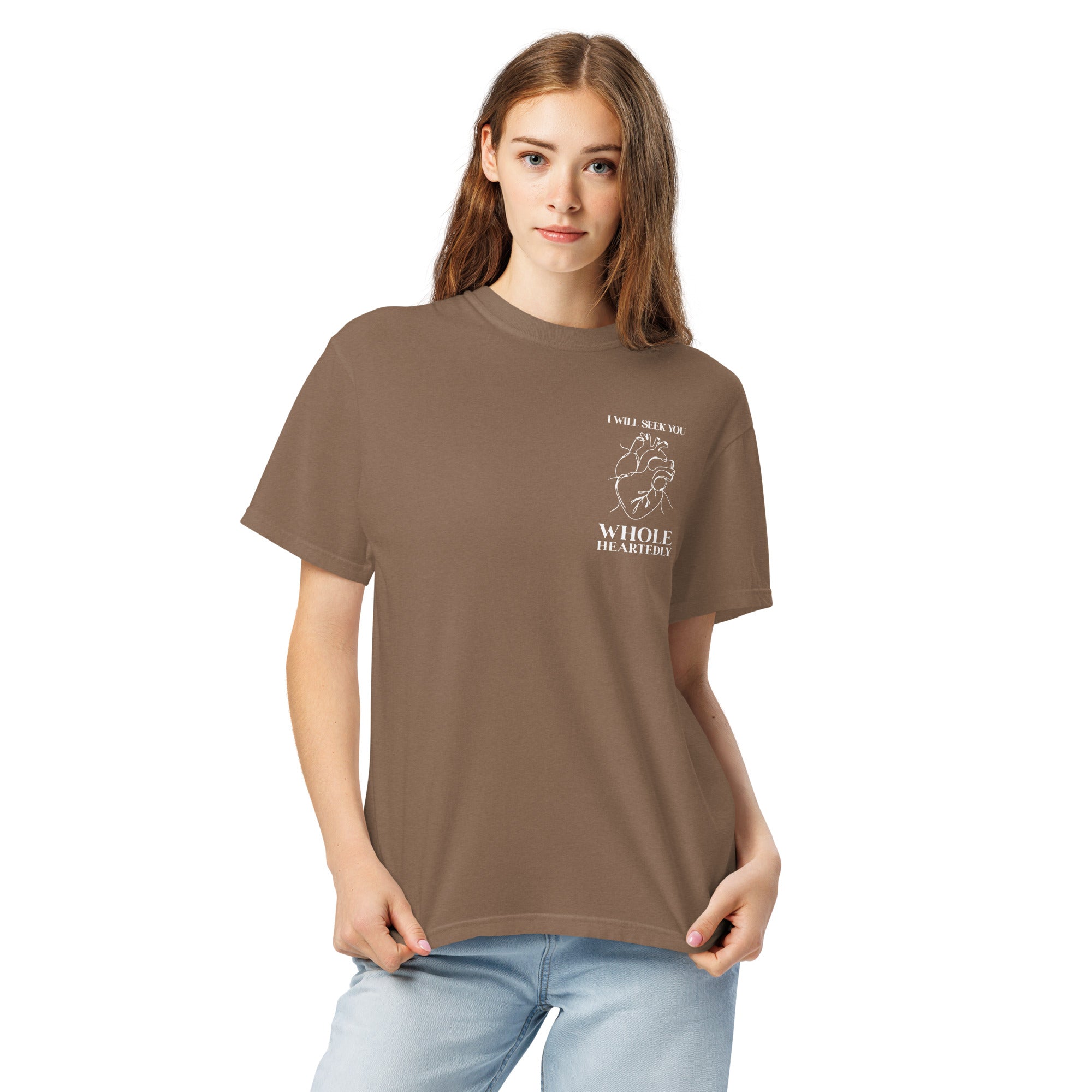 Image of Wholeheartedly Jesus shirt espresso front view — Entrusted to Him
