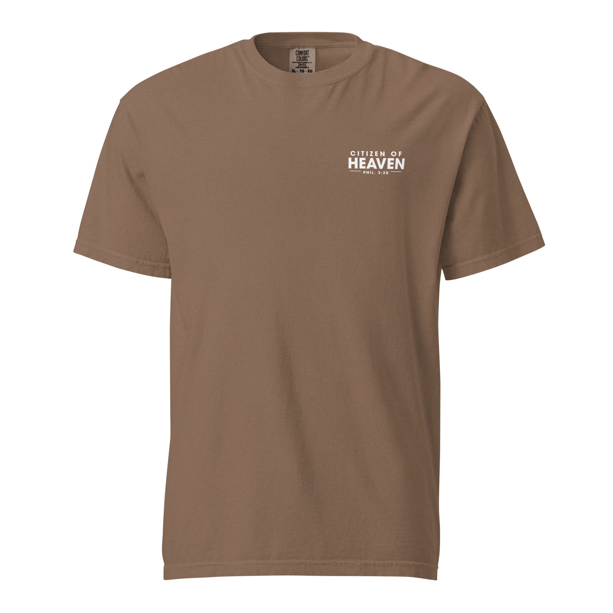 Image of Citizen of Heaven Christian t-shirt espresso front view — Entrusted to Him