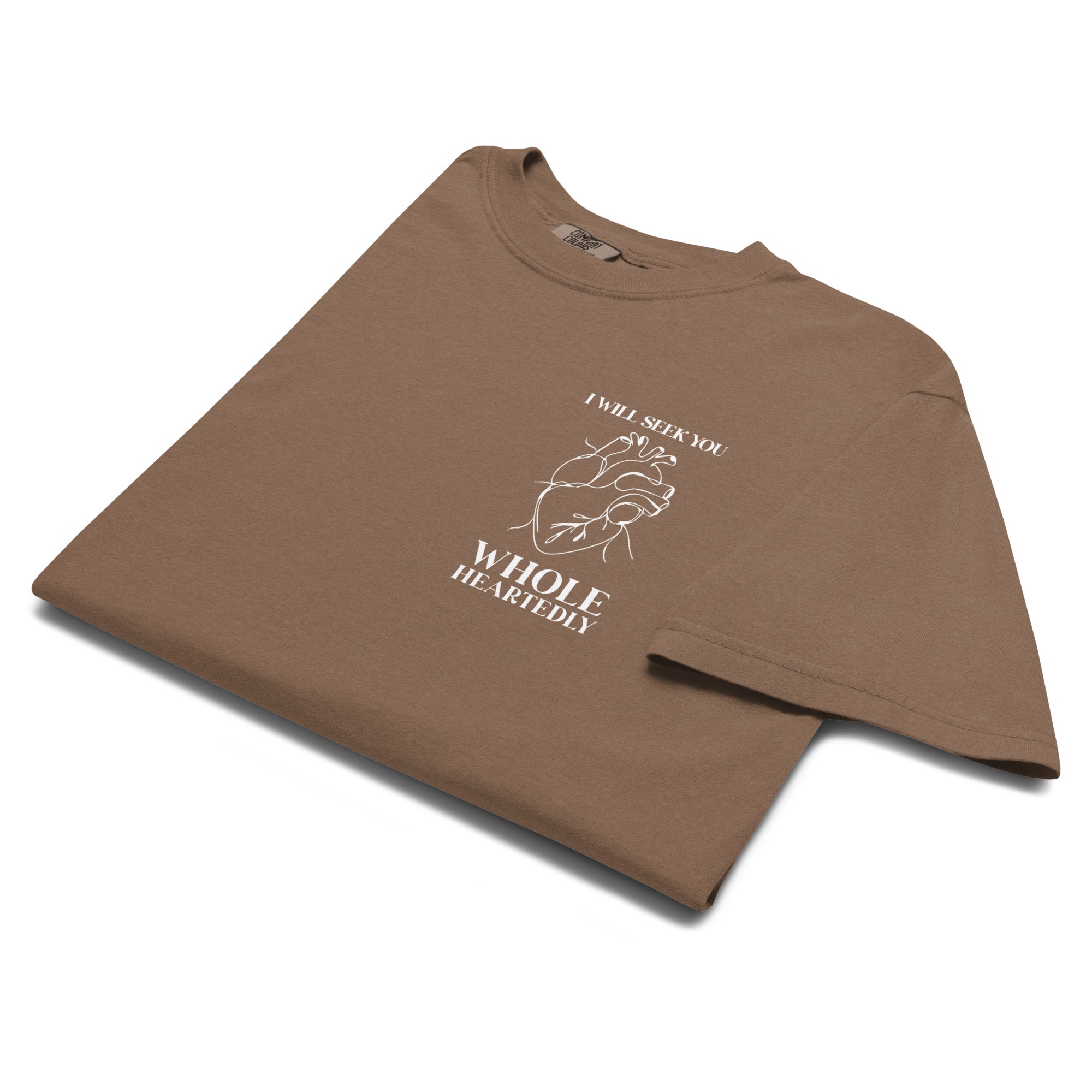 Image of Wholeheartedly Christian t-shirt espresso front view — Entrusted to Him