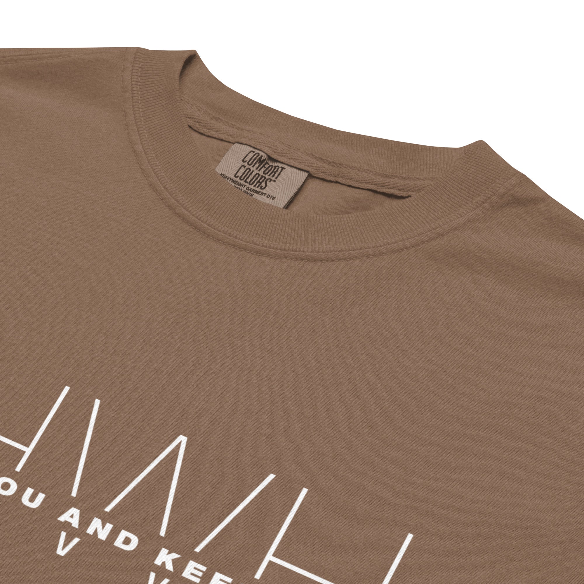 Image of YHWH Christian graphic tee espresso close-up detail — Entrusted to Him