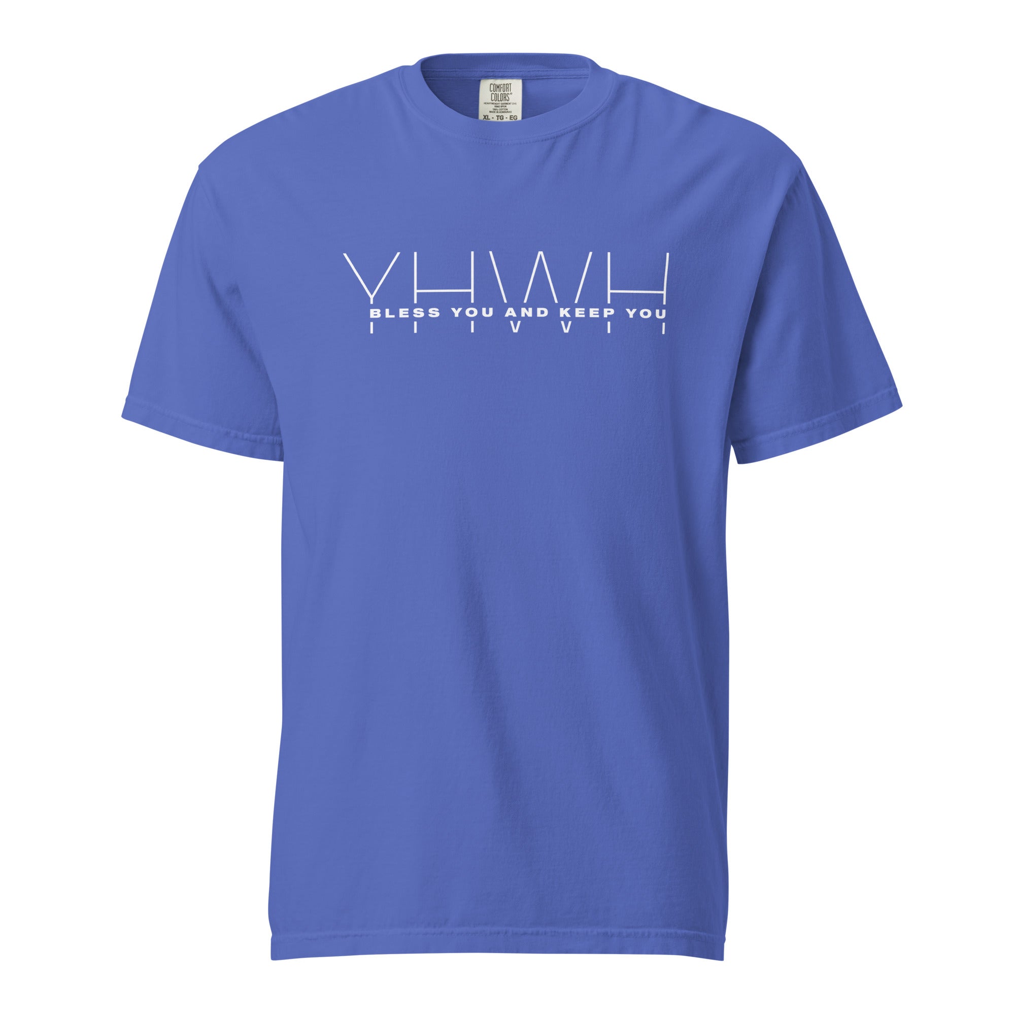 Image of YHWH Jesus shirt Christian apparel flo blue front view — Entrusted to Him
