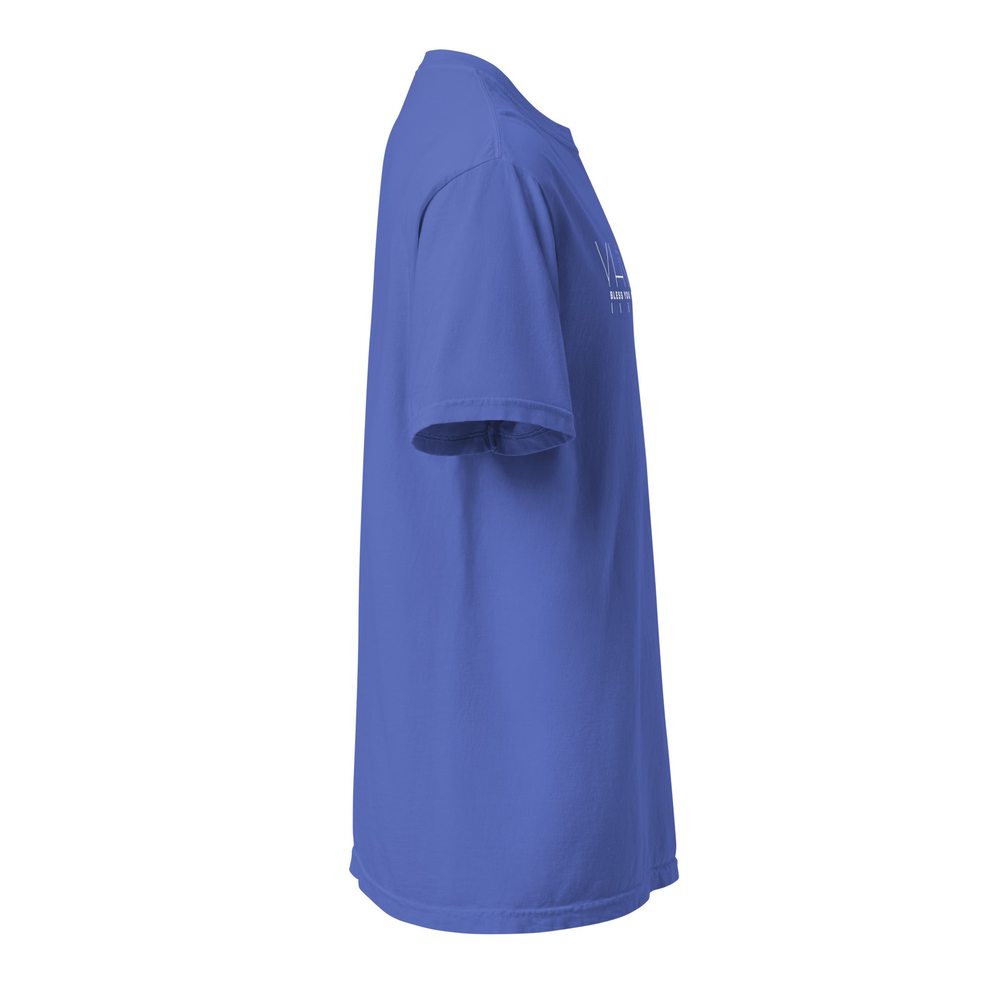 Image of YHWH Bible verse shirt Christian clothing flo blue right side view — Entrusted to Him