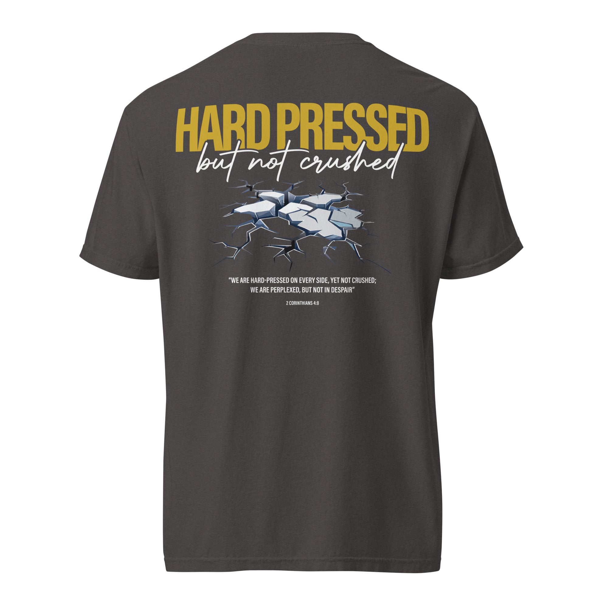 Image of Hard Pressed Christian t-shirt graphite back view — Entrusted to Him