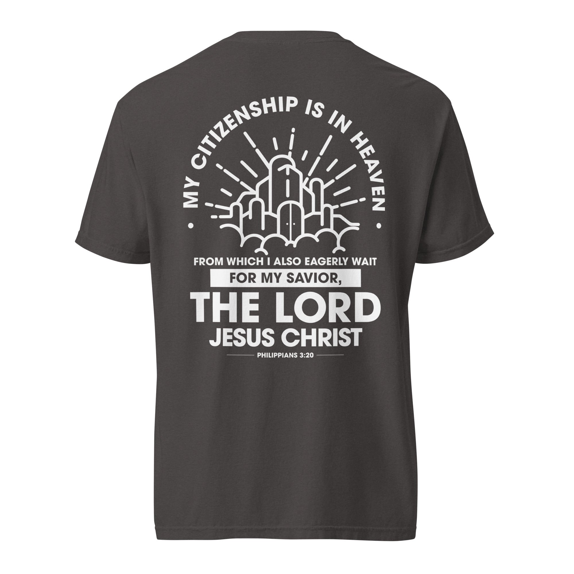 Image of Citizen of Heaven Jesus shirt graphite back view — Entrusted to Him