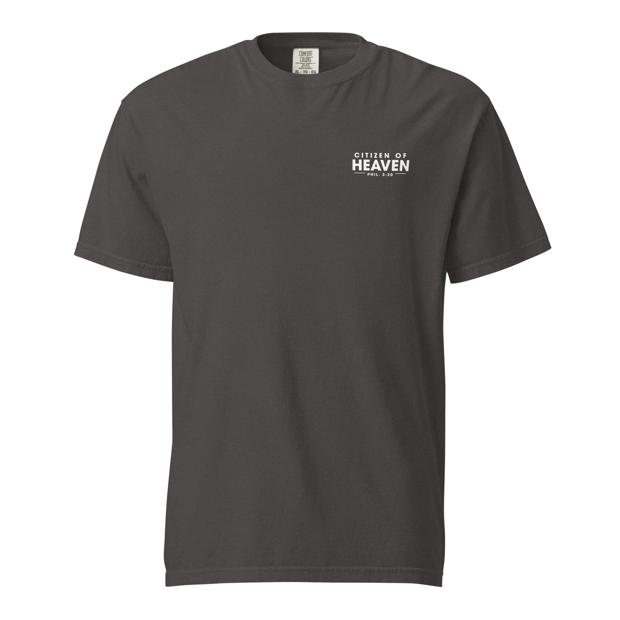 Image of Citizen of Heaven Bible verse shirt graphite front view — Entrusted to Him