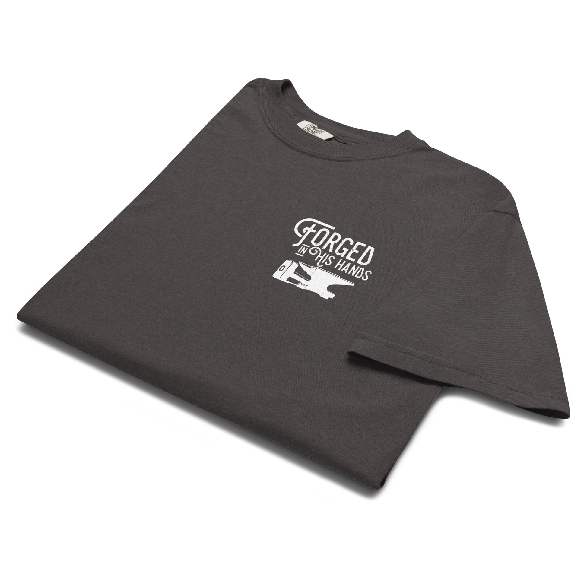 Forged in His Hands Jesus shirt graphite front view — Entrusted to Him