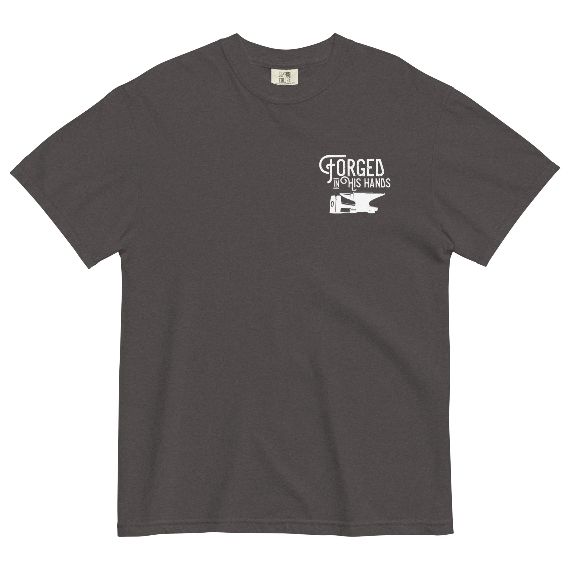 Image of Forged in His Hands Jesus shirt graphite front alternate view — Entrusted to Him
